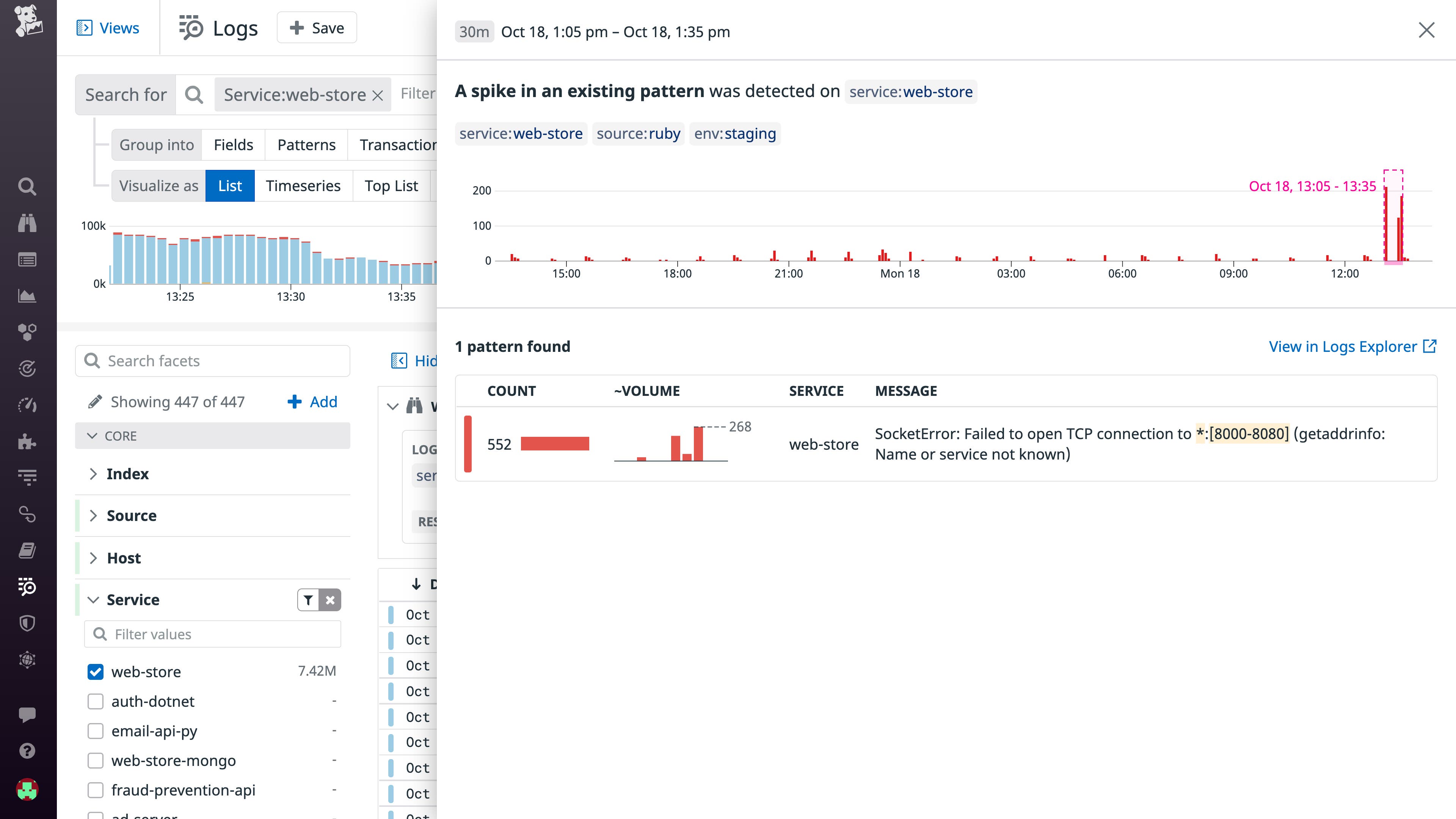 The Log Anomaly Detection feature highlights new log patterns or noteworthy spikes in existing patterns that are likely to explain the root cause of an issue. The Log Anomaly Detection feature highlights new log patterns or noteworthy spikes in existing patterns that are likely to explain the root cause of an issue.