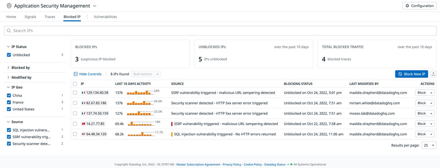 Datadog ASM から直接 IP アドレスをブロック Datadog ASM から直接 IP アドレスをブロック