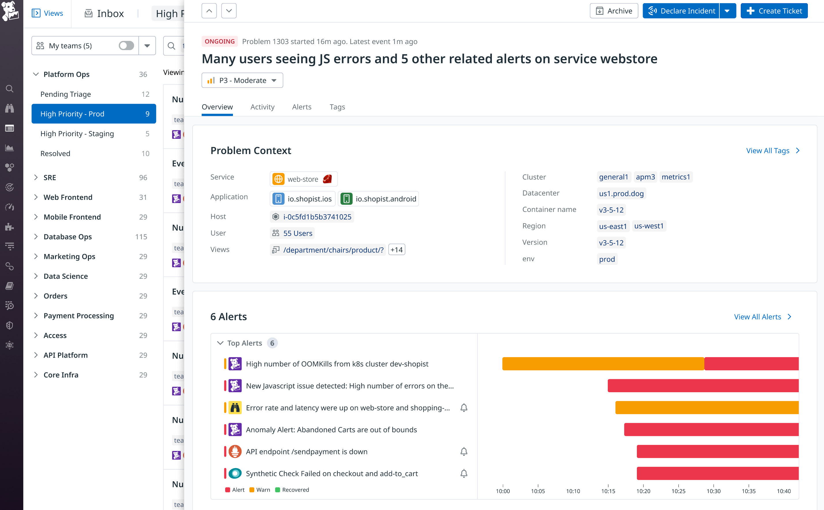 Datadog イベント管理で問題を表示