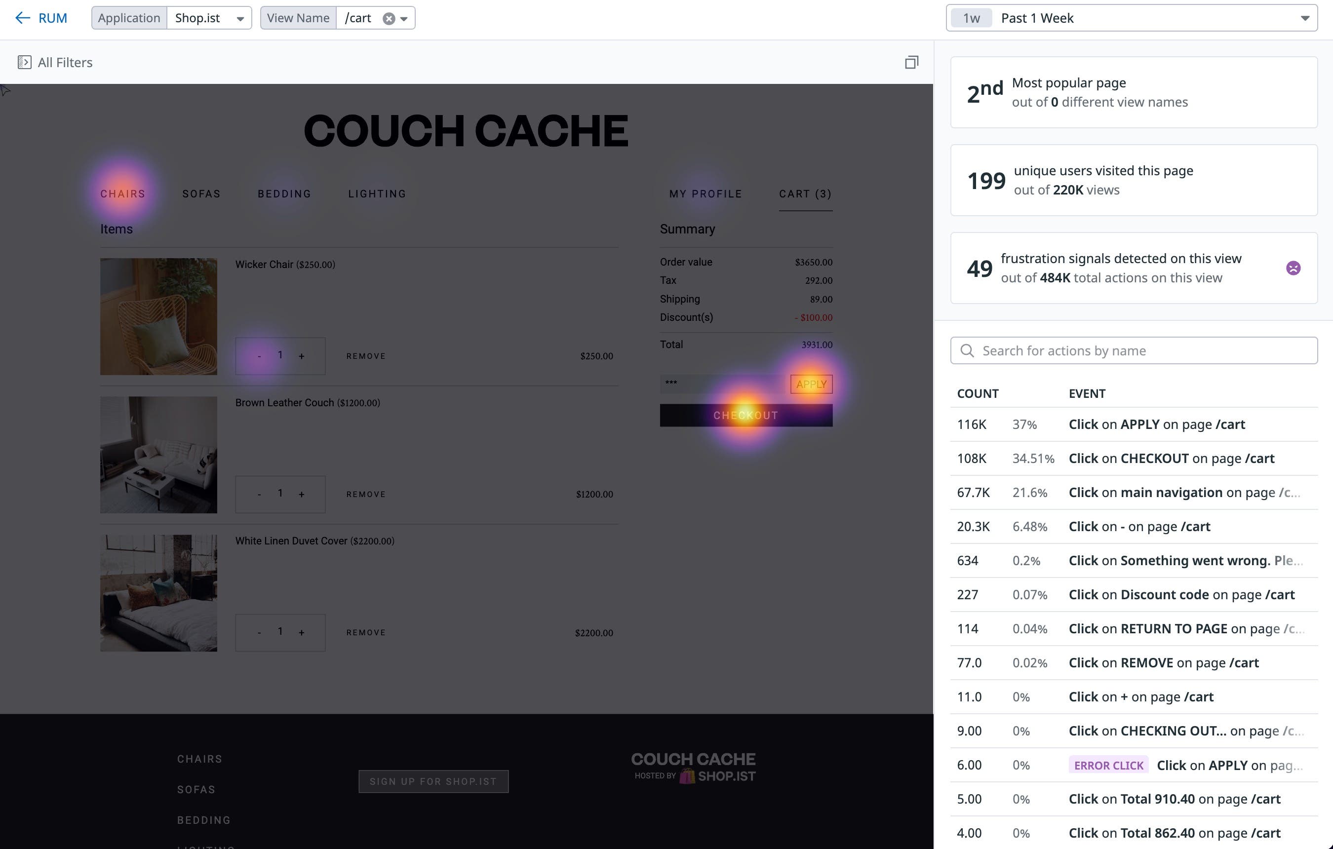 ヒートマップを使用し、ユーザーのクリック数に応じて強度が異なるアプリケーションの領域を可視化 ヒートマップを使用し、ユーザーのクリック数に応じて強度が異なるアプリケーションの領域を可視化