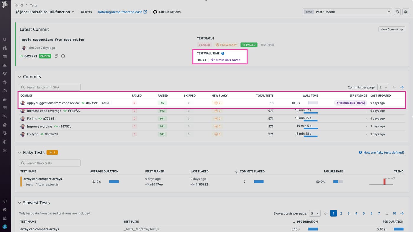Datadog Intelligent Test Runner でテストに費やす時間を短縮できます。 Datadog Intelligent Test Runner でテストに費やす時間を短縮できます。