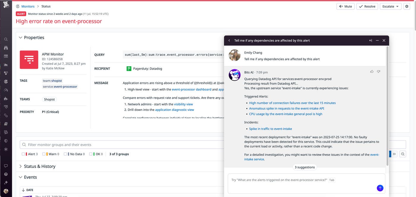 Get detailed insights into your triggered alerts with Bits AI Get detailed insights into your triggered alerts with Bits AI