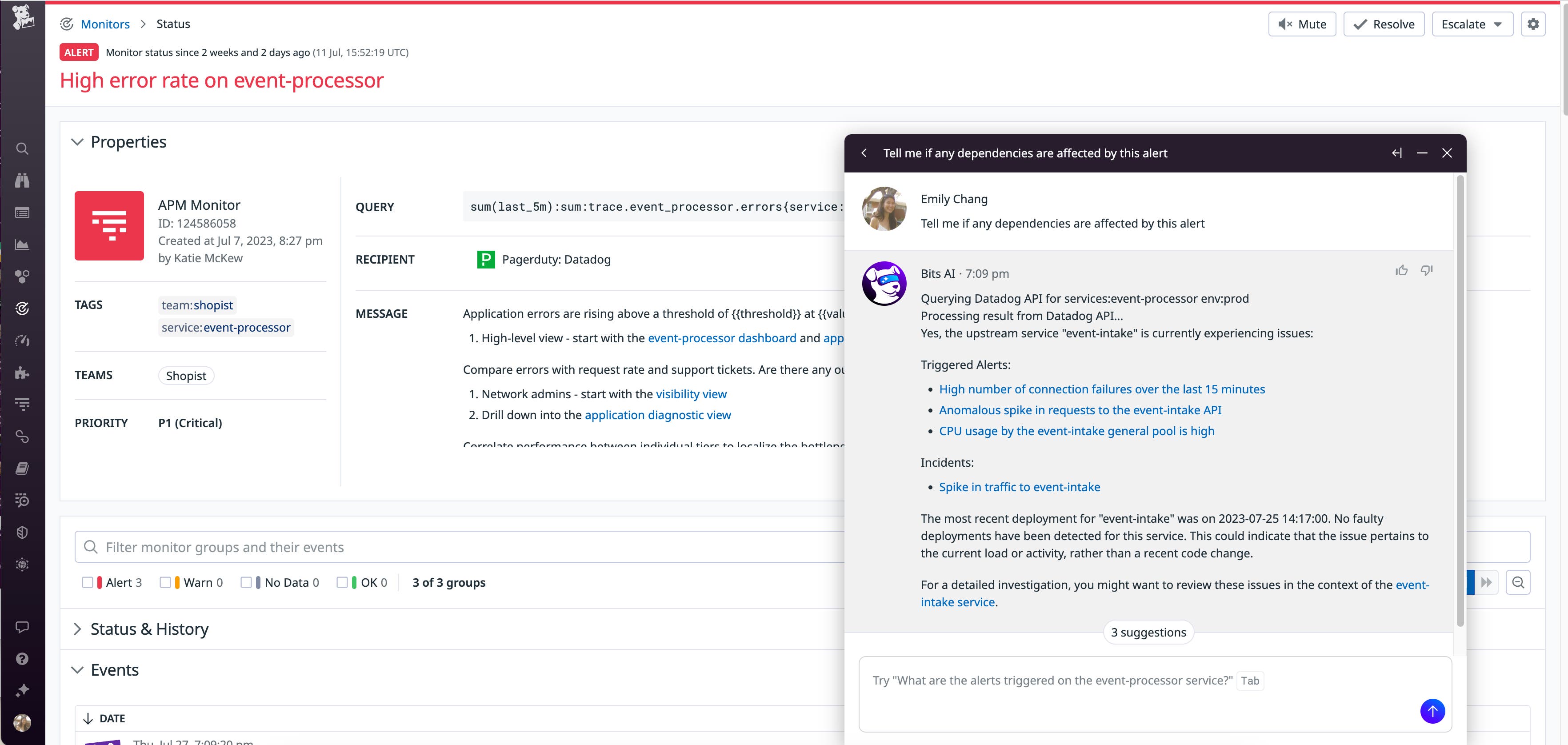 Get detailed insights into your triggered alerts with Bits AI Get detailed insights into your triggered alerts with Bits AI