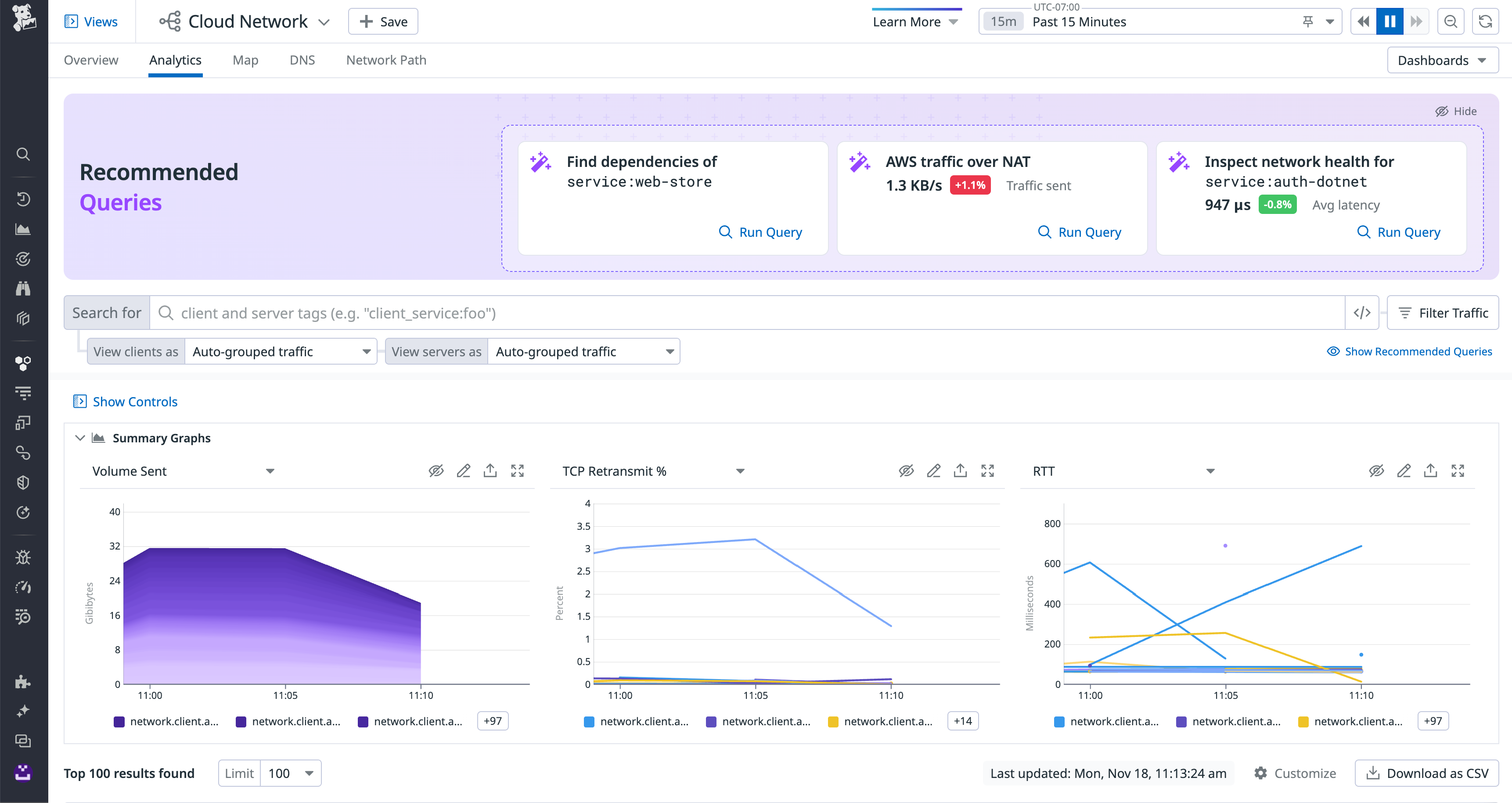CNM now includes preloaded recommended queries to jumpstart network investigations