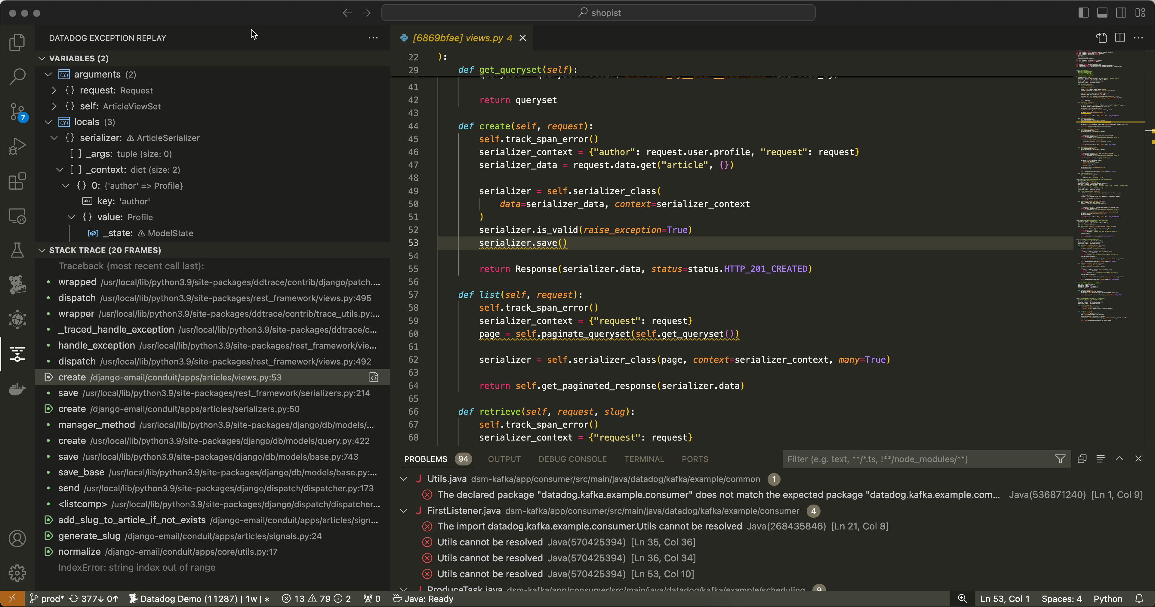 Datadog exception replay is now available within VS Code
