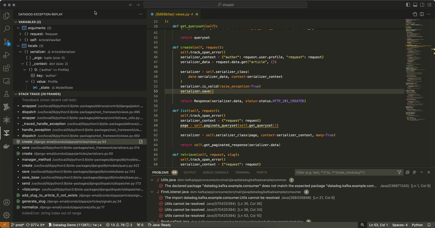 Datadog exception replay is now available within VS Code Datadog exception replay is now available within VS Code