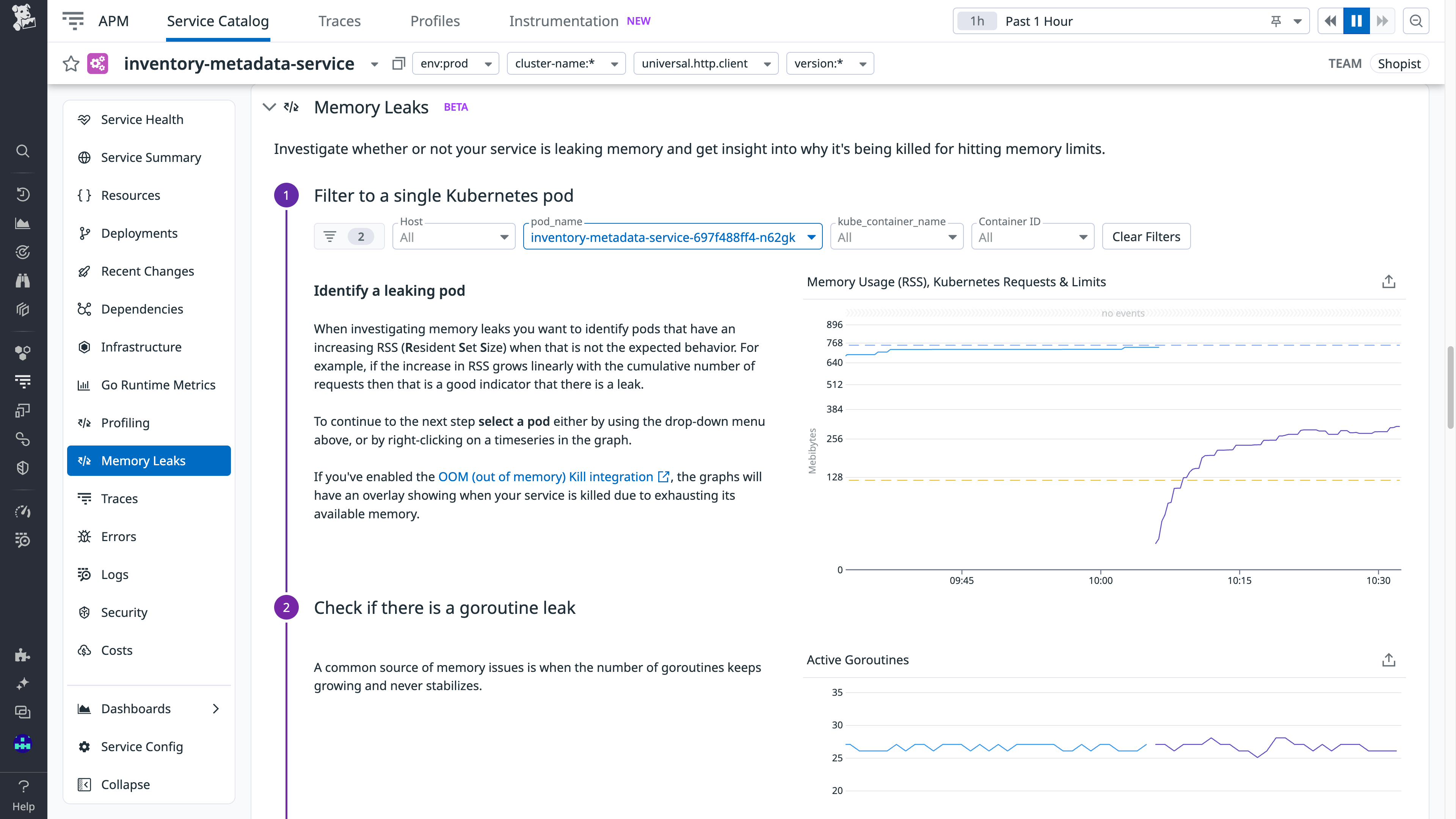 Get step-by-step guidance to investigate memory leaks with Datadog