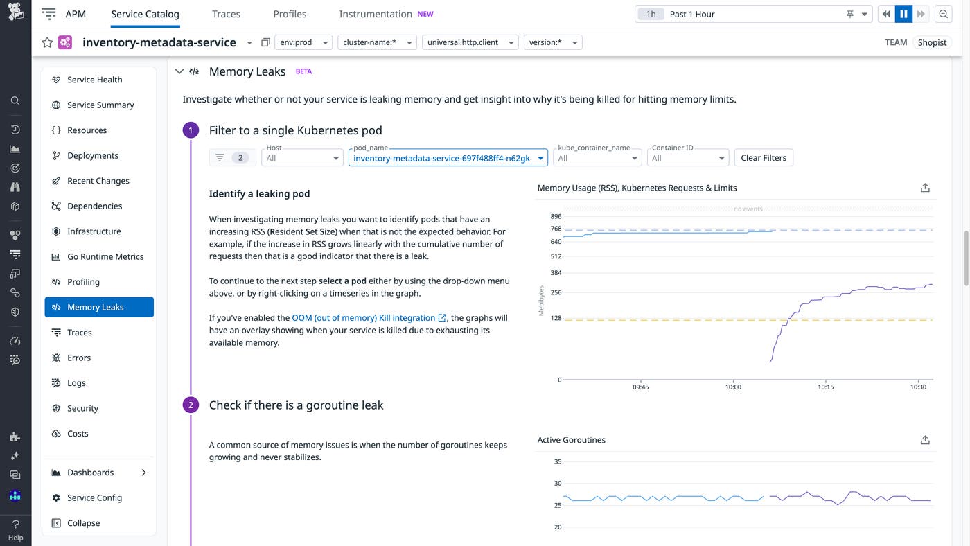 Get step-by-step guidance to investigate memory leaks with Datadog Get step-by-step guidance to investigate memory leaks with Datadog