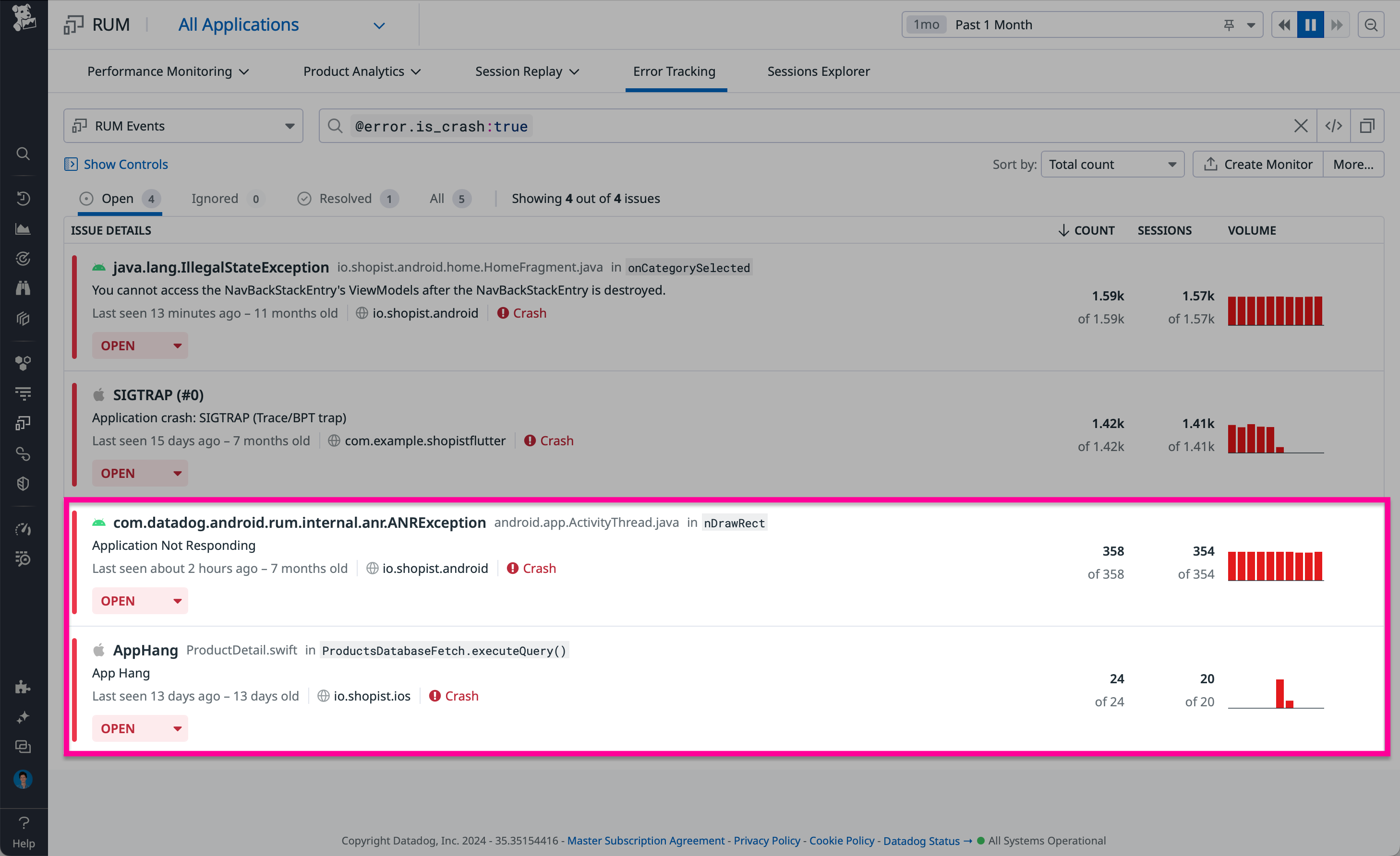 Get full visibility into mobile app crashes across OSes.