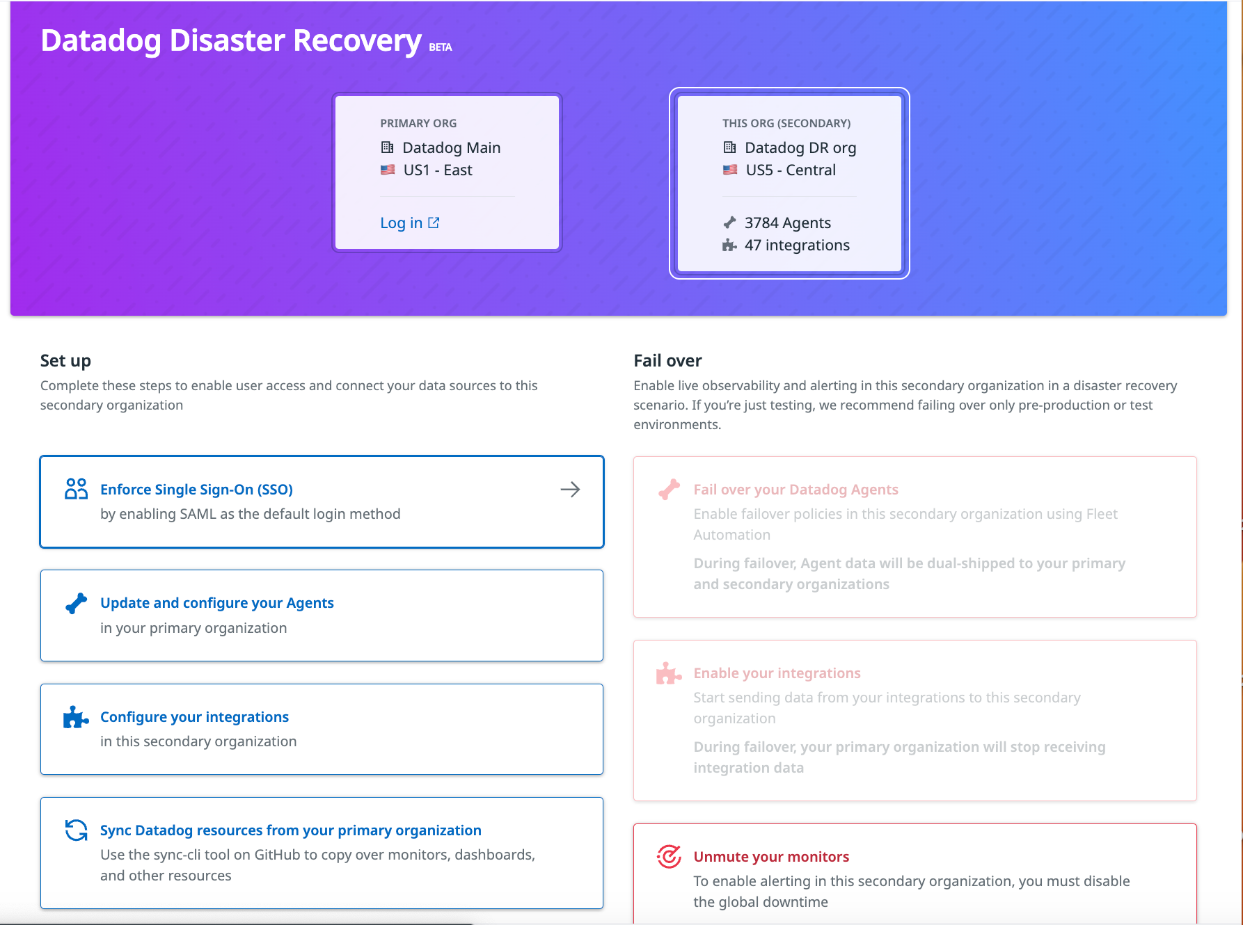 Ensure observability continuity in rare outage events with Datadog Disaster Recovery.