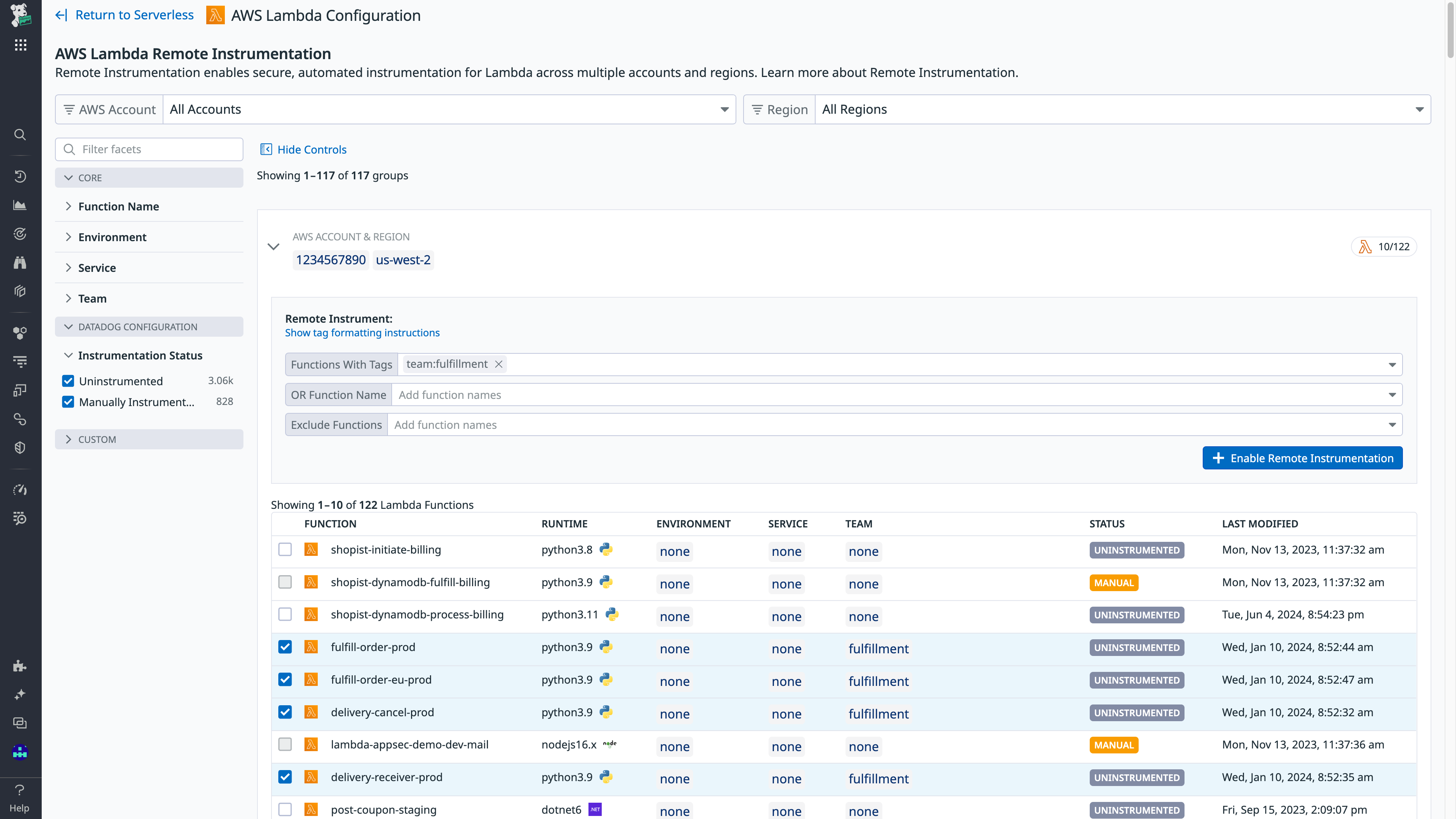 Instrument your Lambda function fleet remotely from the Datadog UI