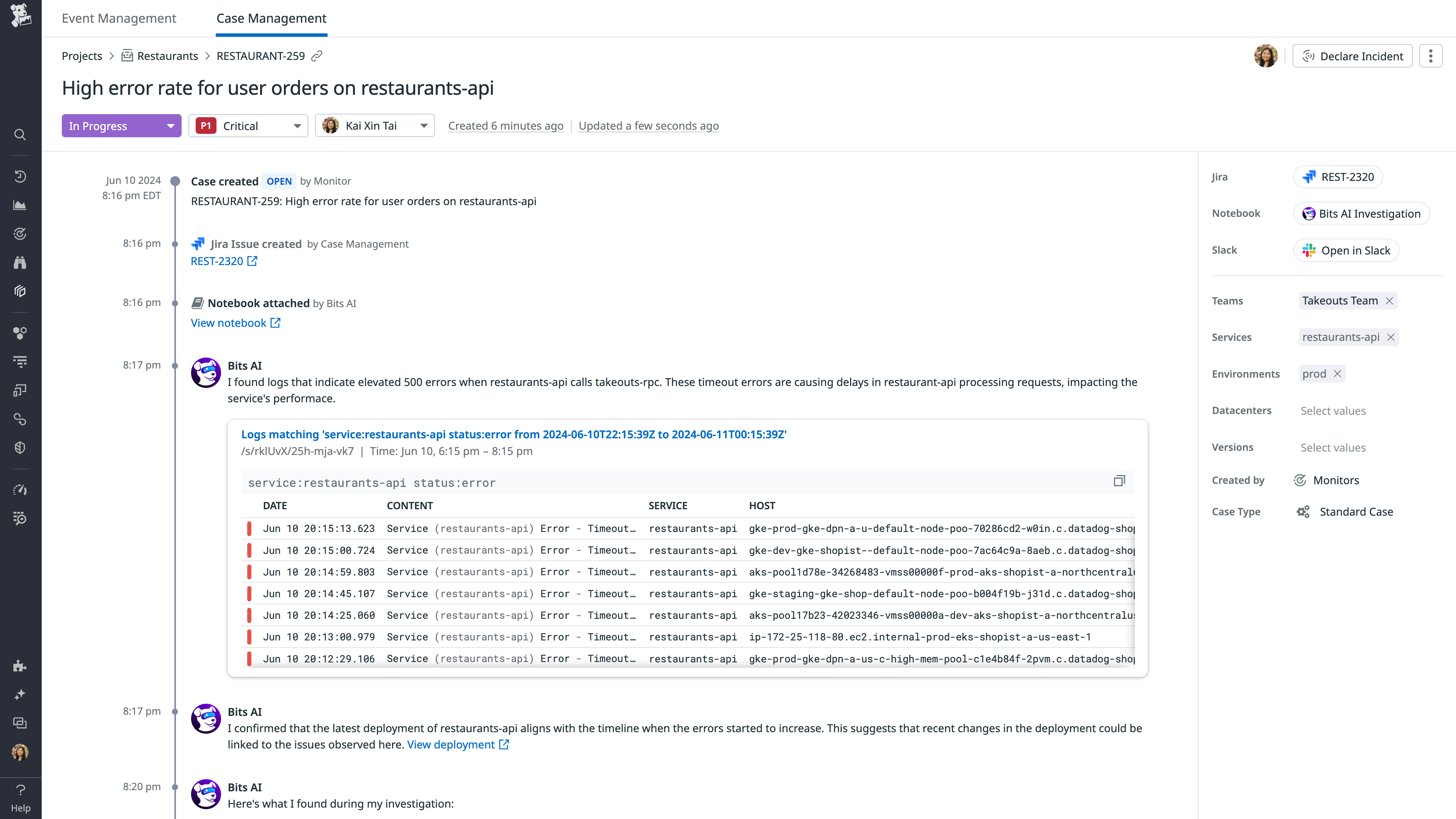 Bits AI performing autonomous activity in case management