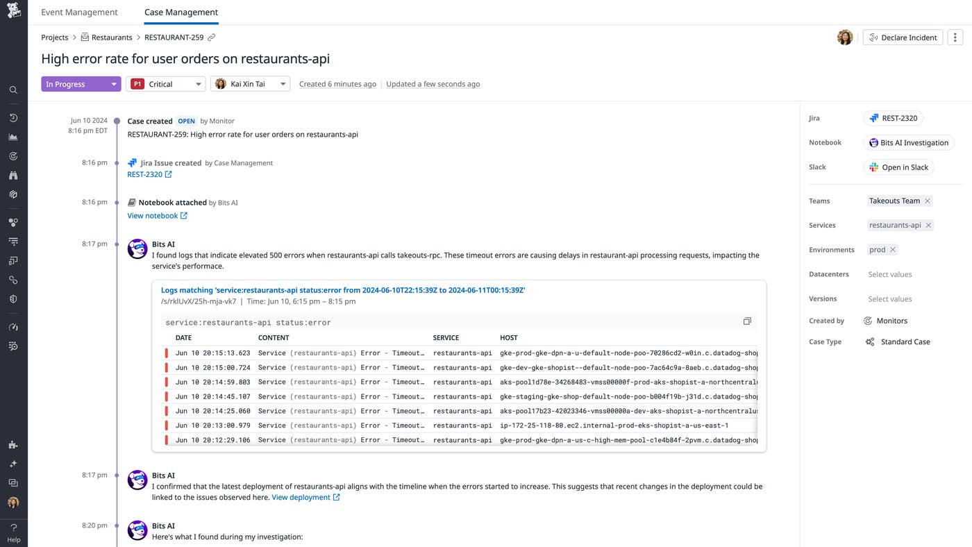 Bits AI performing autonomous activity in case management Bits AI performing autonomous activity in case management