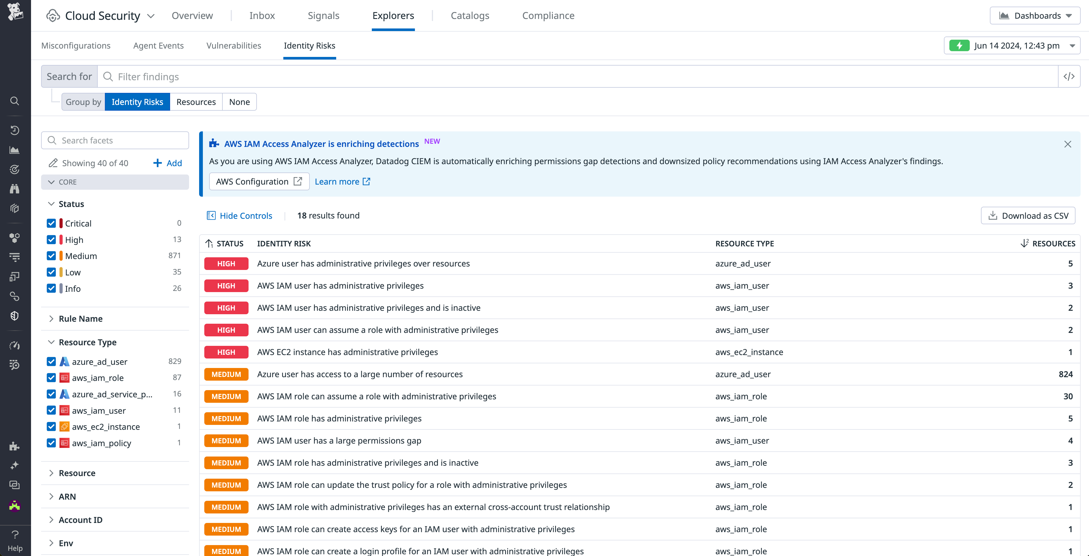 Datadog CIEM with AWS Access Analyzer insights