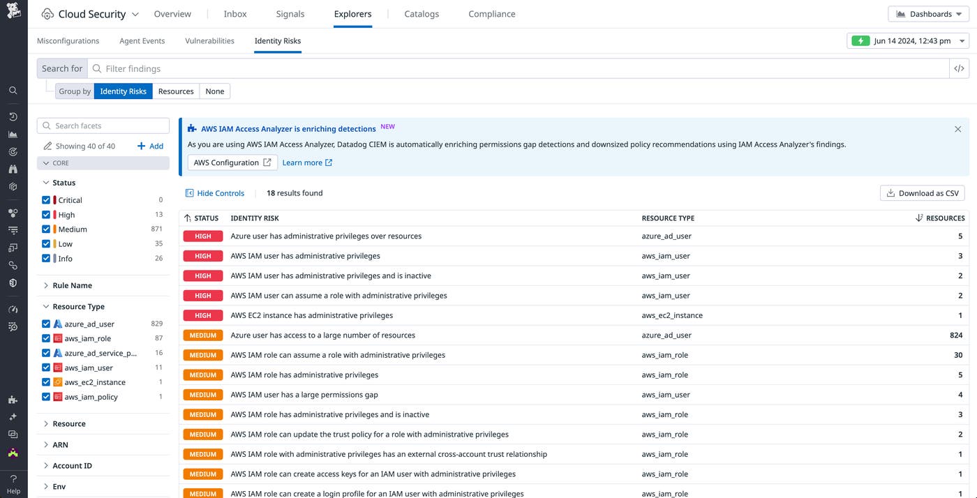 Datadog CIEM with AWS Access Analyzer insights Datadog CIEM with AWS Access Analyzer insights