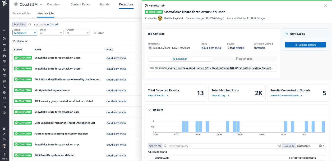 Backtest detection rules with Datadog Cloud SIEM Historical Jobs Backtest detection rules with Datadog Cloud SIEM Historical Jobs