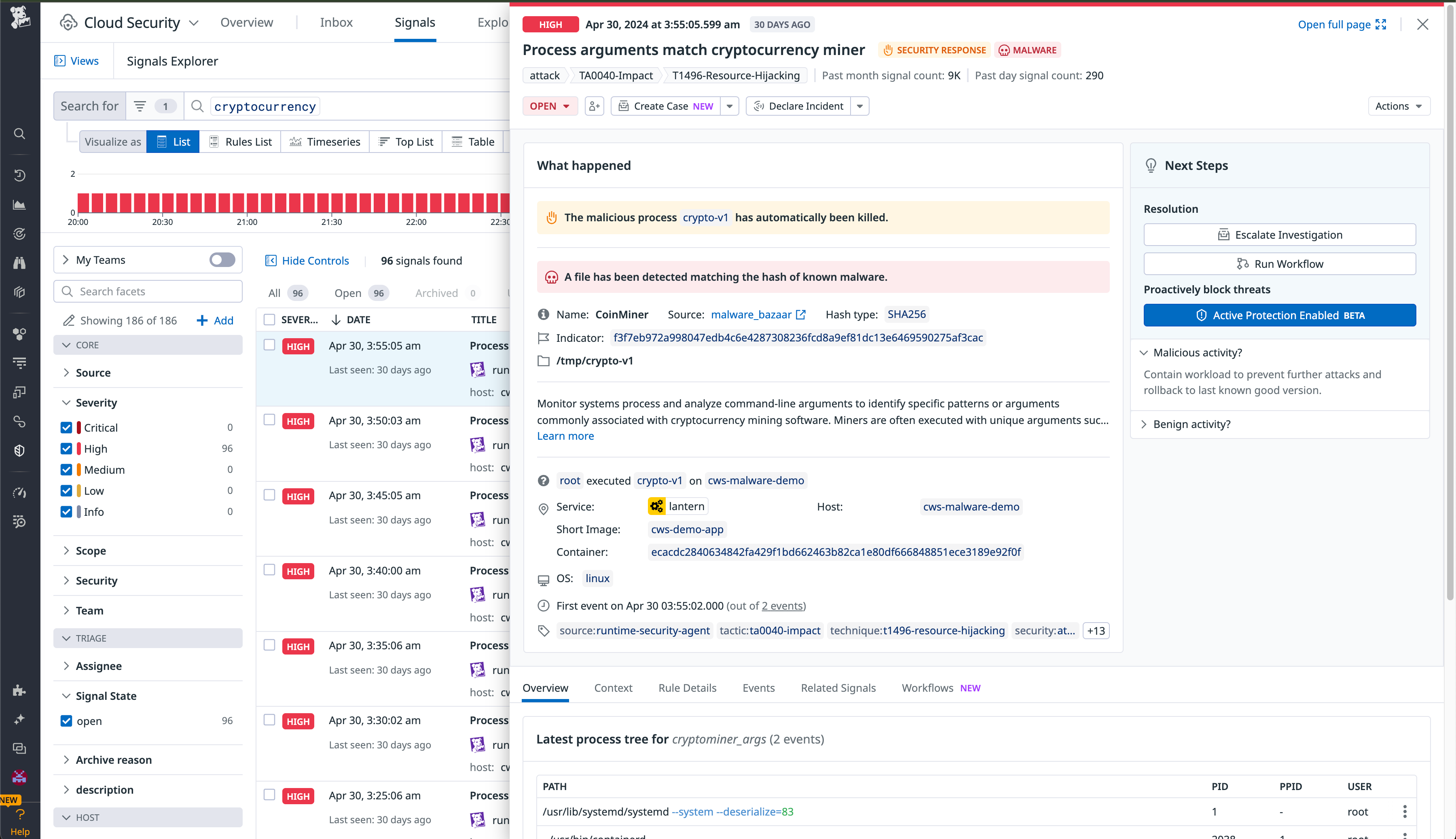 Datadog CWS Cryptomining Protection