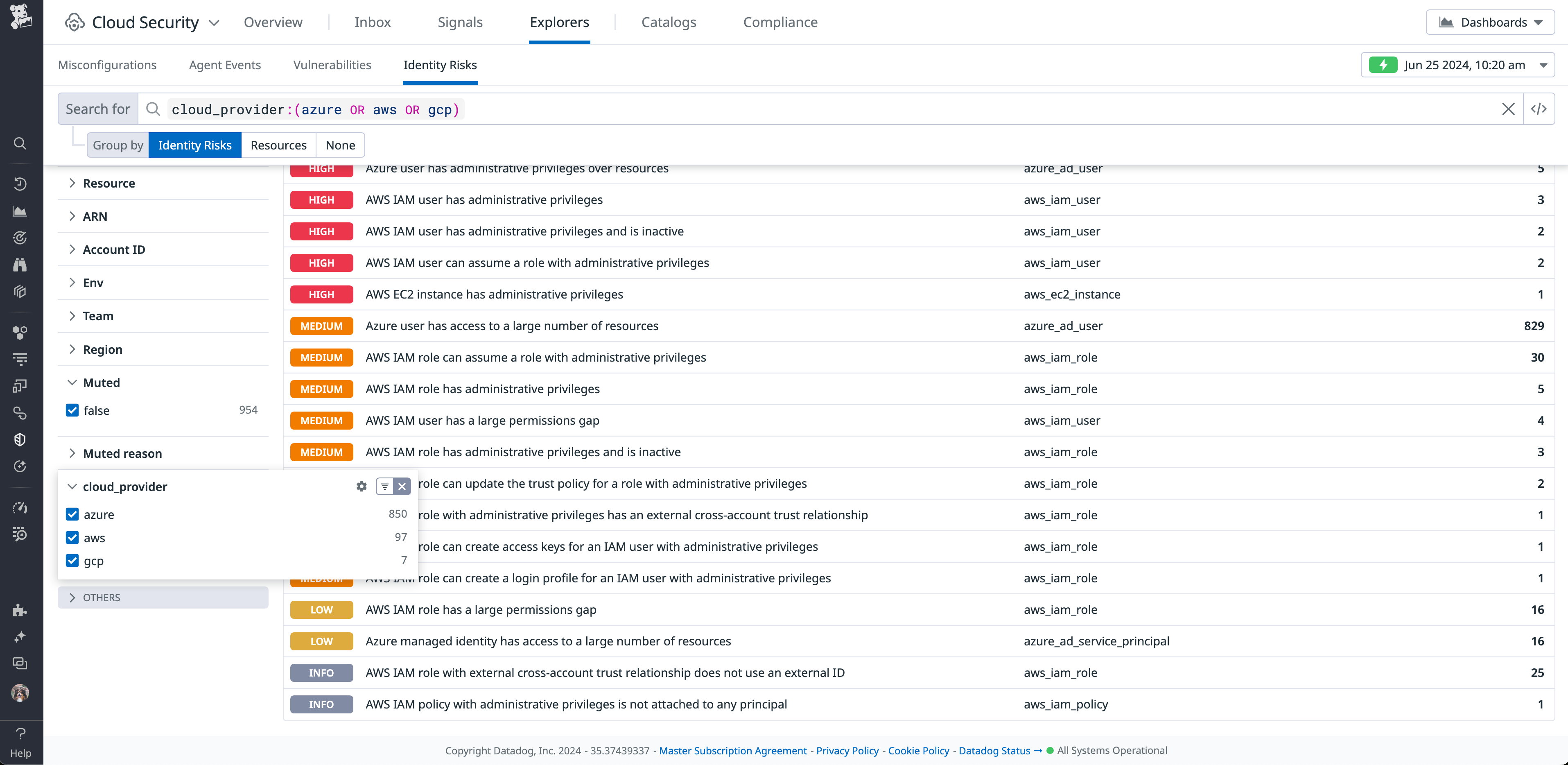 Datadog CIEM Cloud Identity Risks Explorer