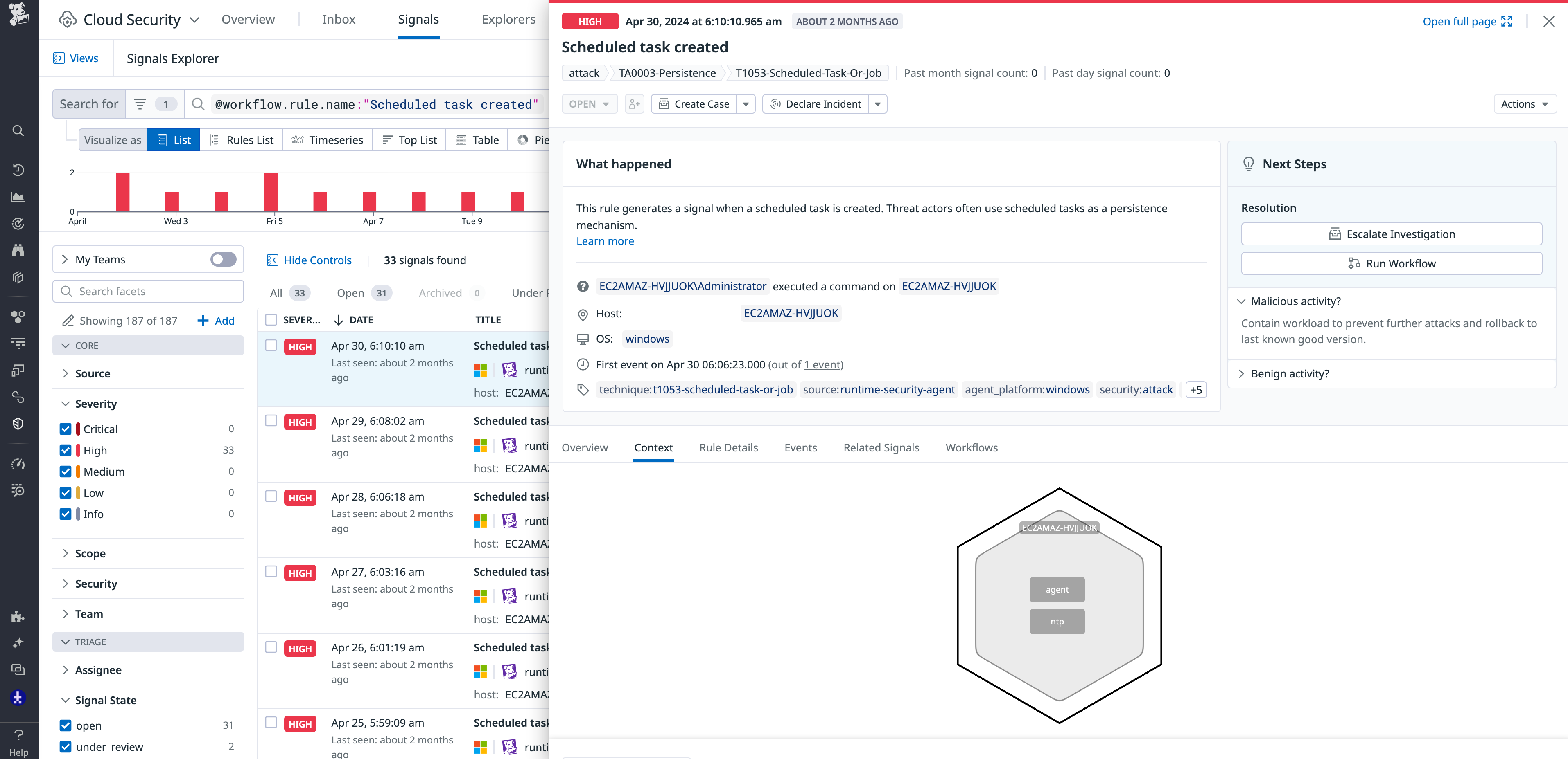 Windows host support in Datadog CSM for Threats and Vulnerabilities