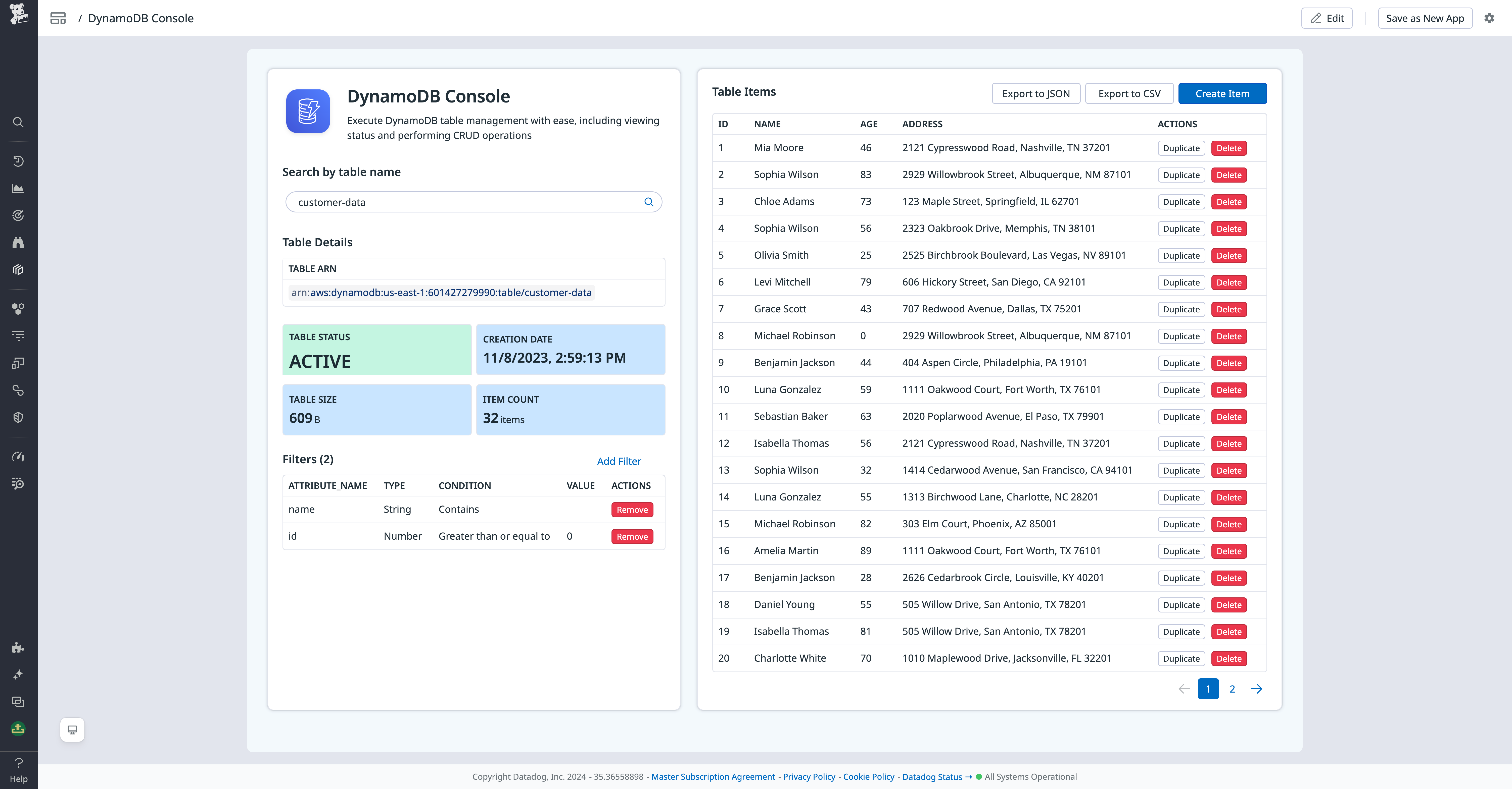 App Builder DynamoDB Console app.
