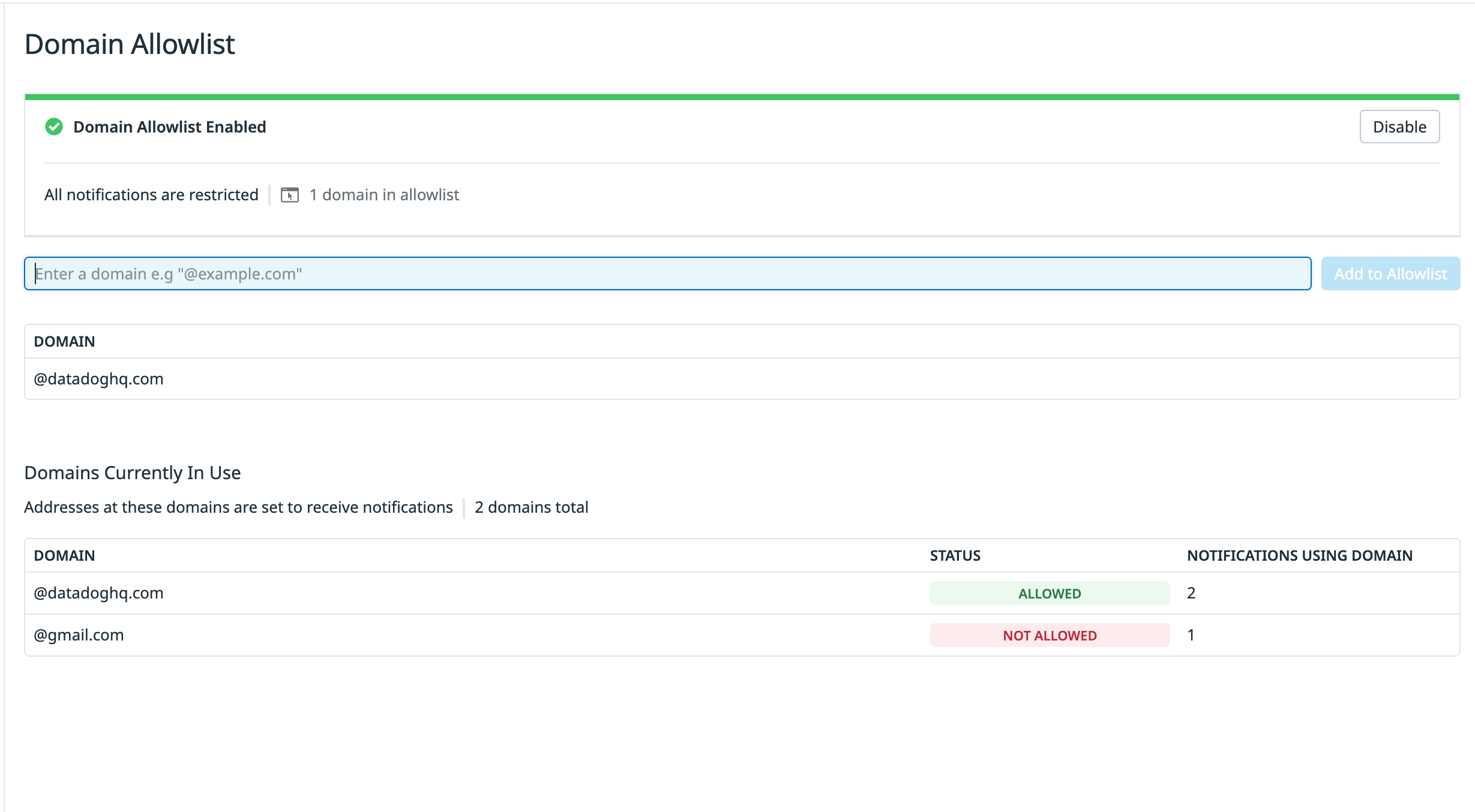 Secure email notifications to trusted domains