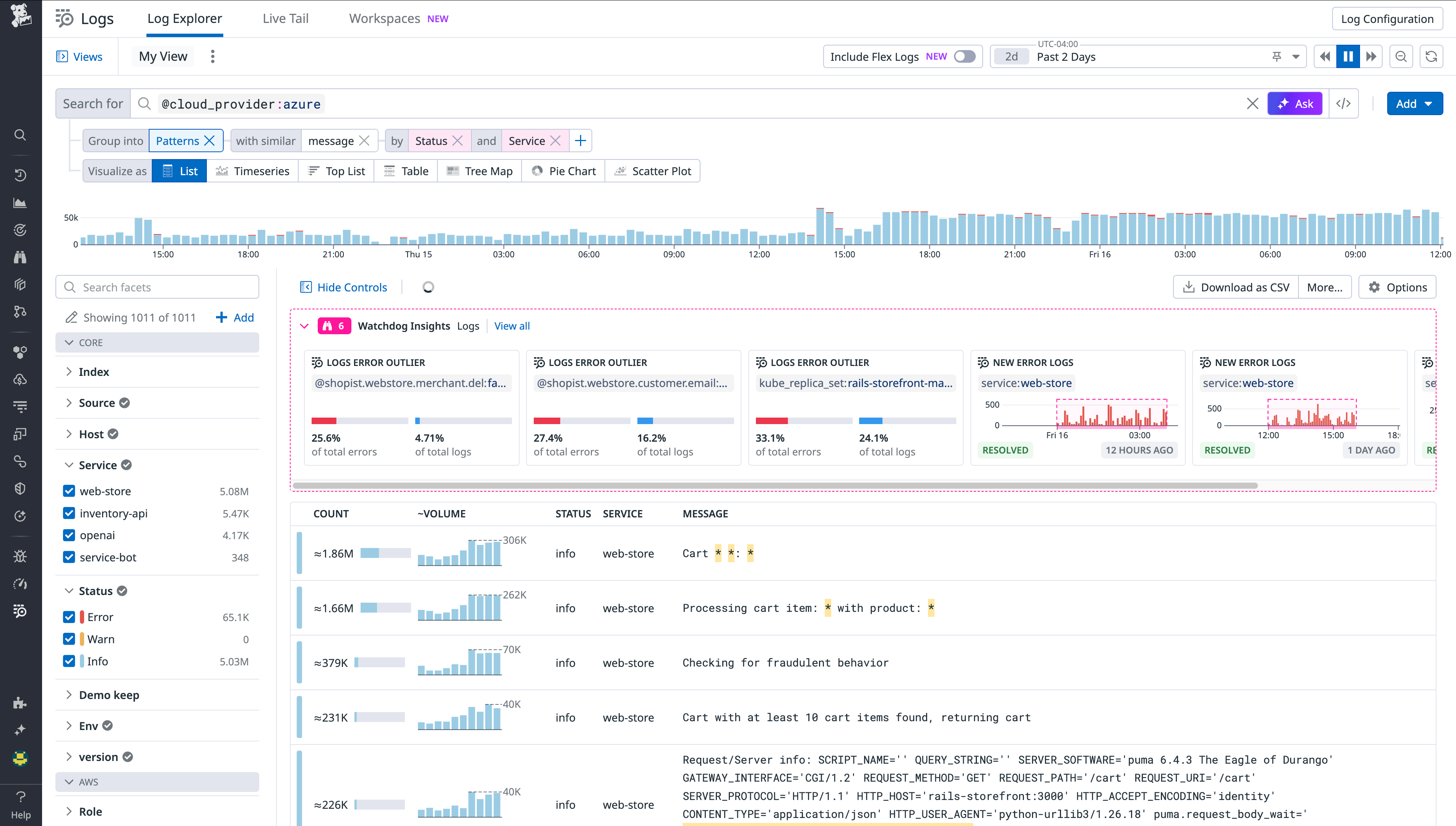 Azure logs in Log Explorer.