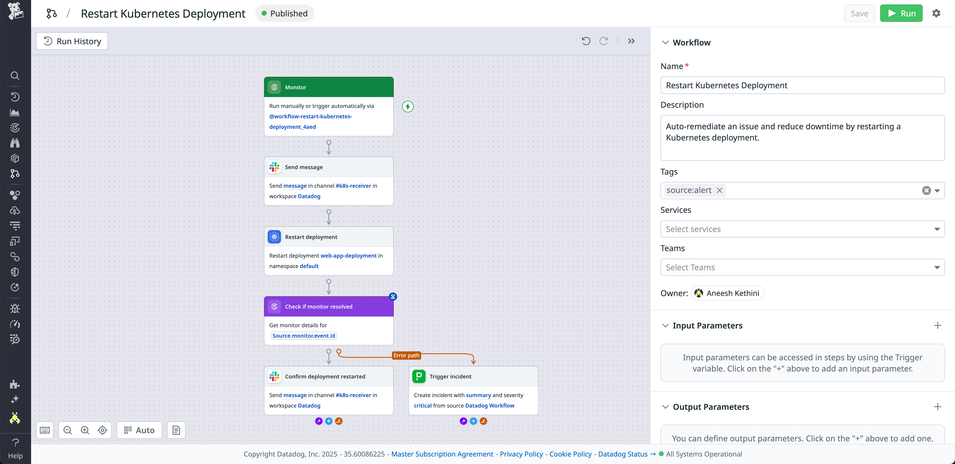 Workflow for restarting a Kubernetes deployment.