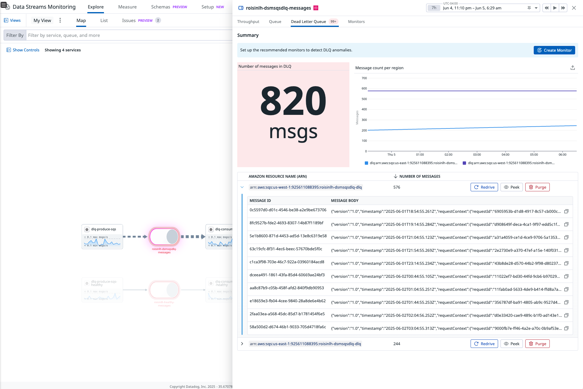 Redrive, peek, or purge SQS Queues in Data Streams Monitoring