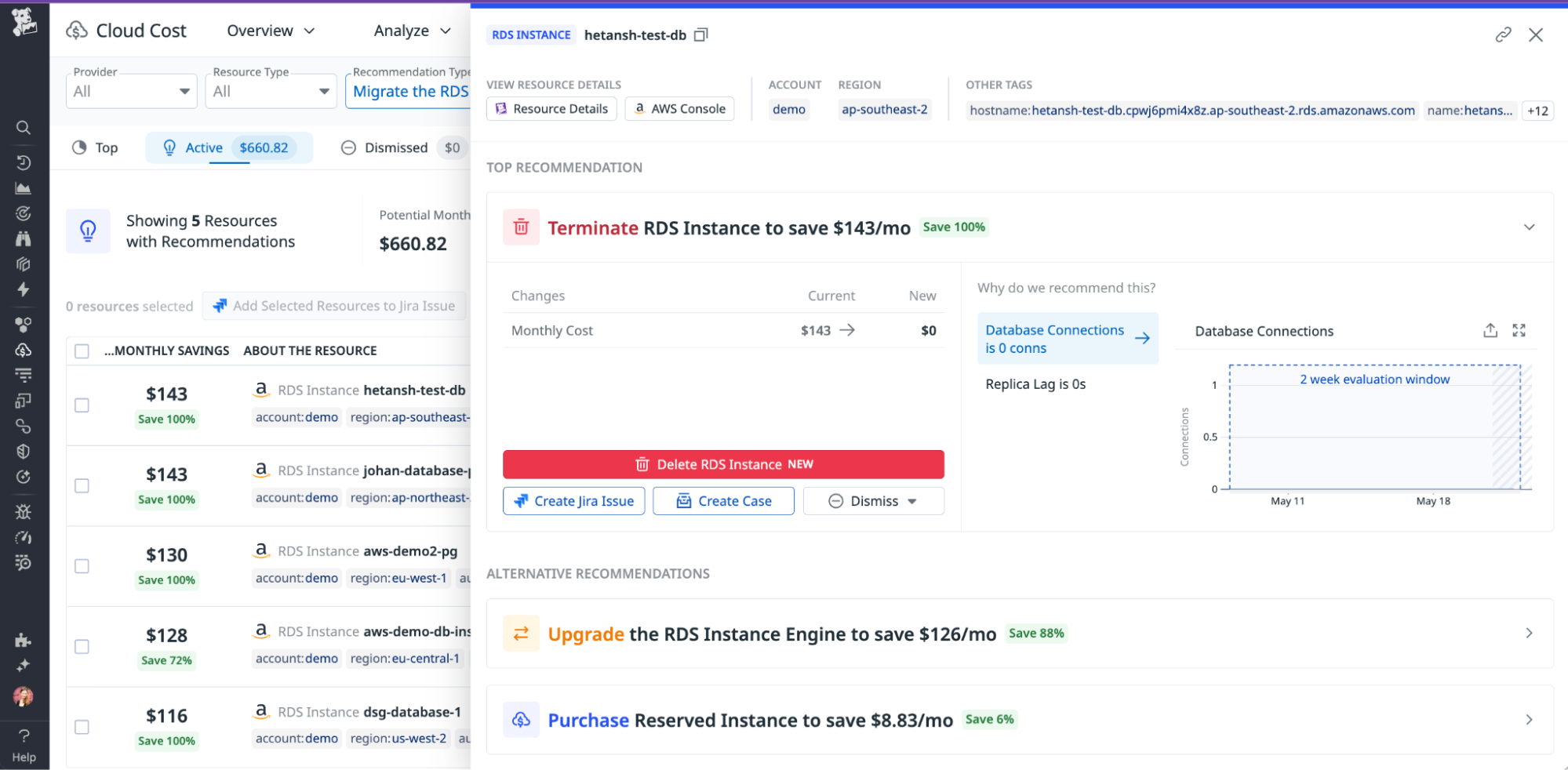 Delete RDS Instance in Cloud Cost Management