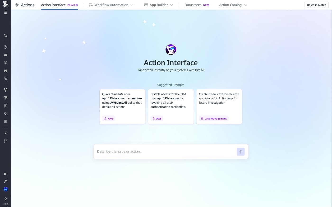 Perform audited actions directly from Bits AI with the Action Interface Perform audited actions directly from Bits AI with the Action Interface
