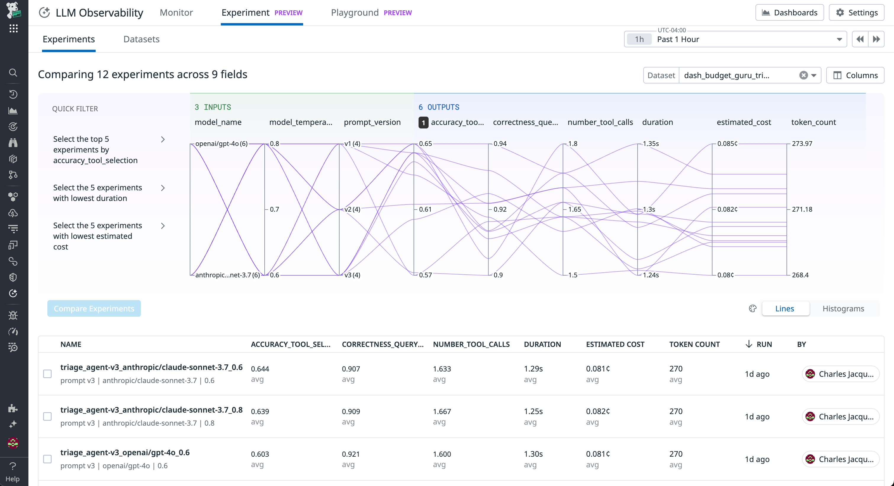 See inputs, outputs, and results of LLM experiments in Datadog LLM Observability