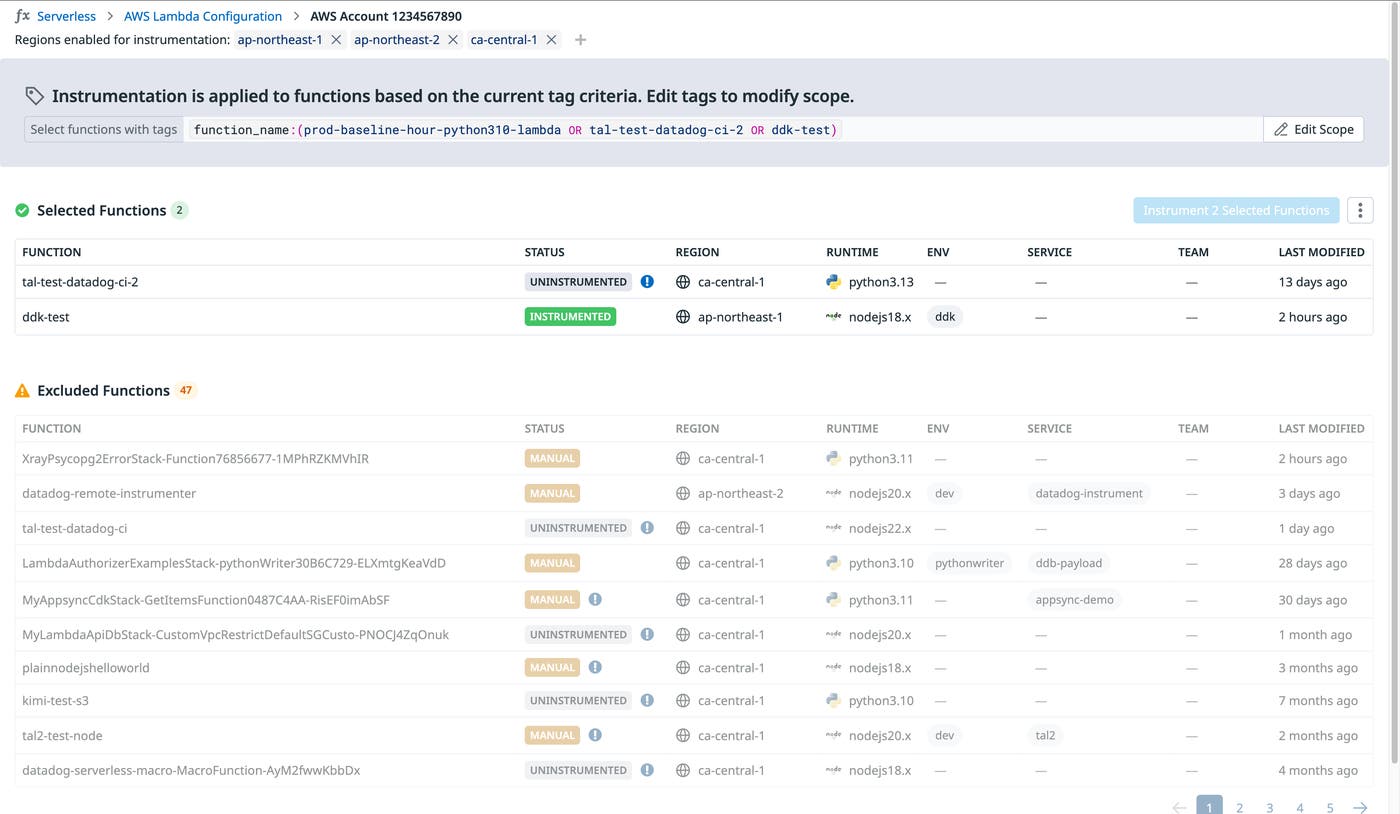 Datadog Lambda screen showing shopist-order-checker function as uninstrumented in us-east-1 with Python 3.12 runtime. Datadog Lambda screen showing shopist-order-checker function as uninstrumented in us-east-1 with Python 3.12 runtime.