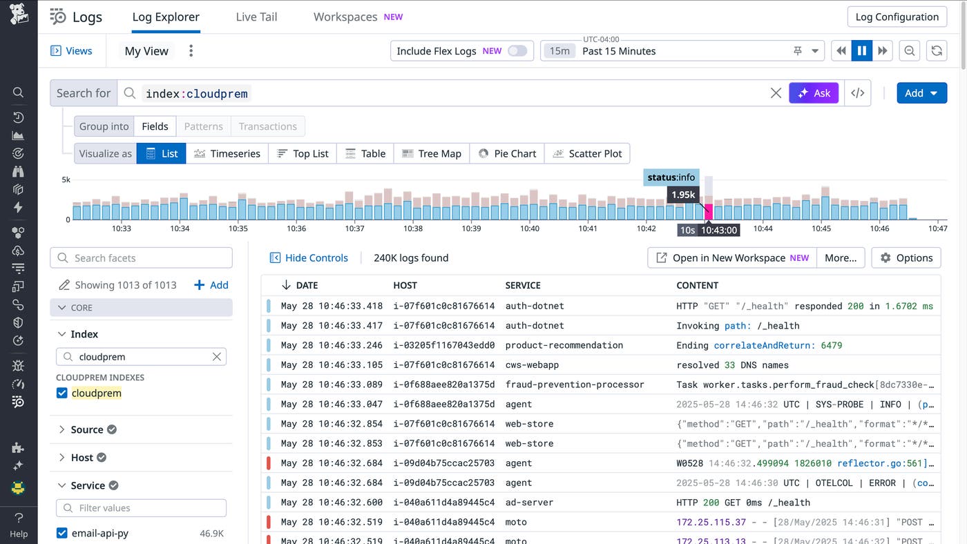 Viewing logs from Datadog CloudPrem. Viewing logs from Datadog CloudPrem.