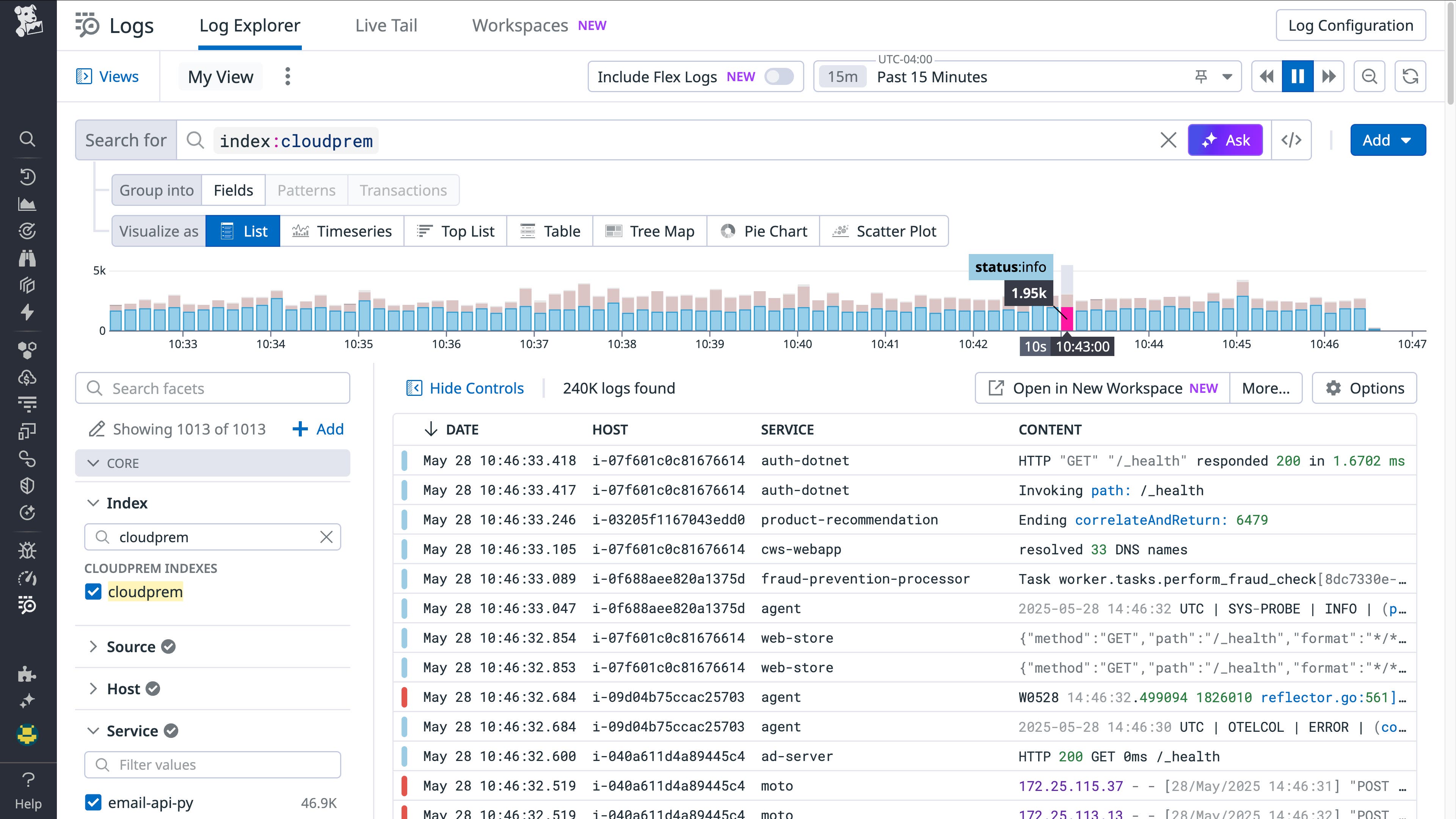 Viewing logs from Datadog CloudPrem. Viewing logs from Datadog CloudPrem.