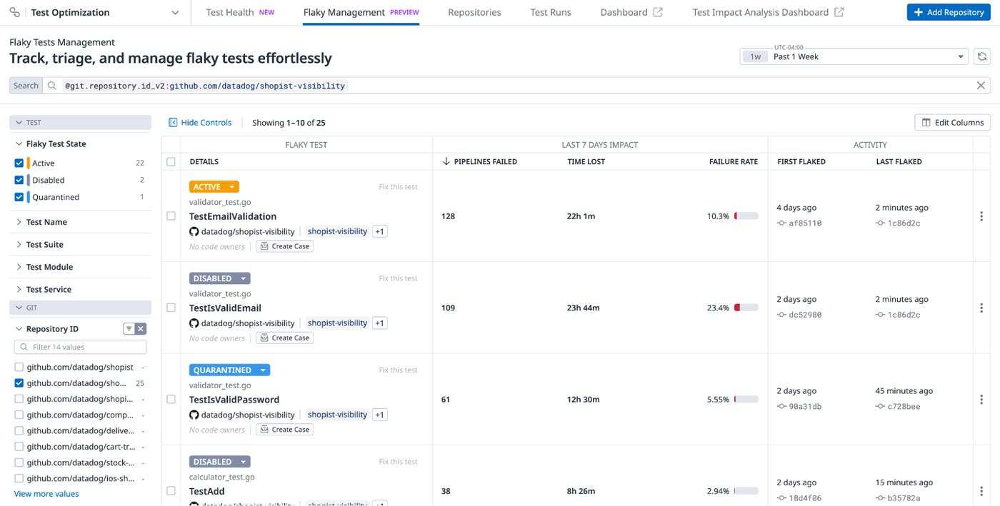 Centralized flaky test management in Datadog. Centralized flaky test management in Datadog.