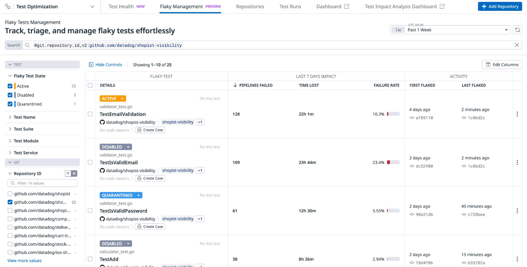 Centralized flaky test management in Datadog. Centralized flaky test management in Datadog.
