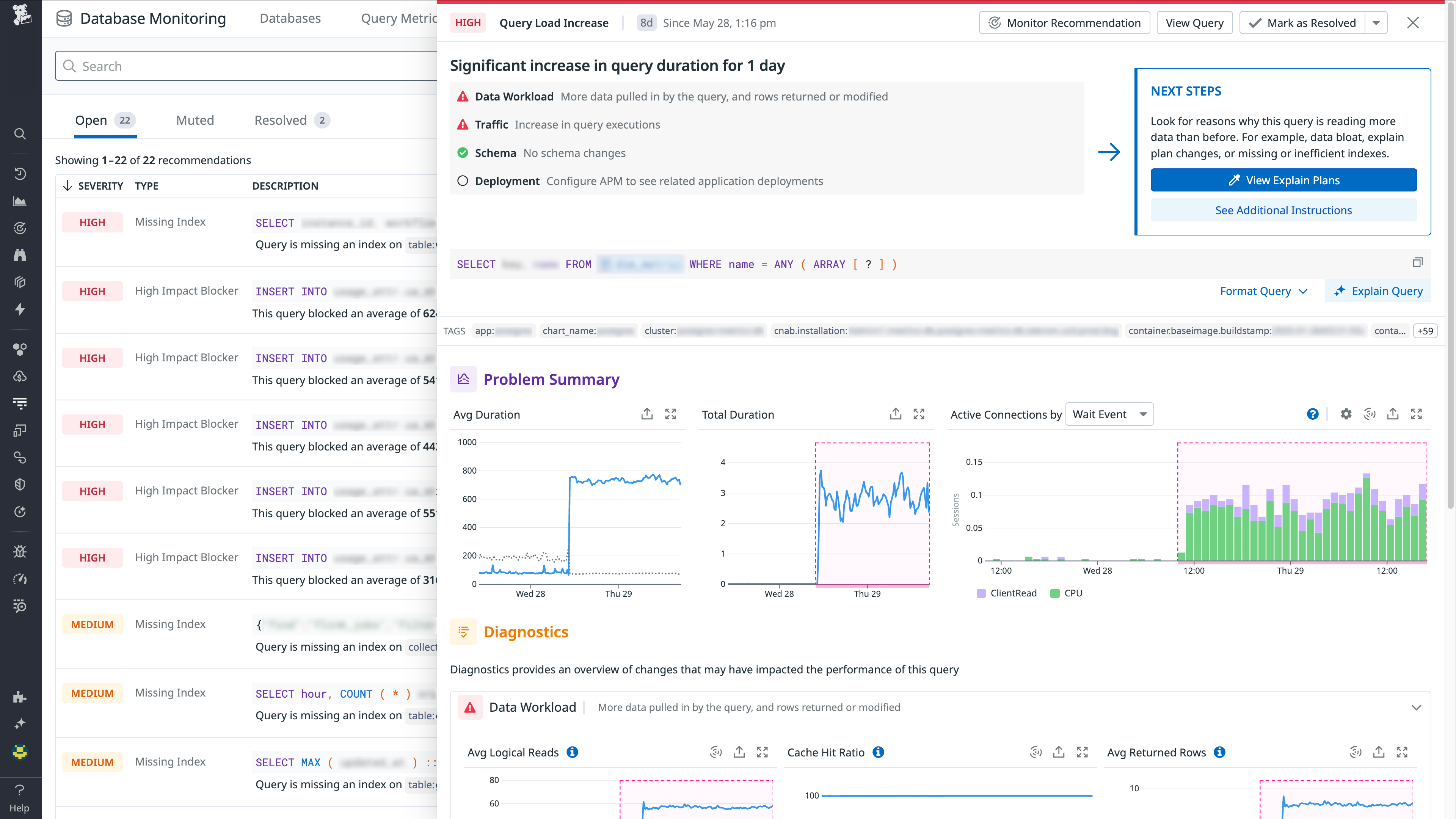 A query regression in Datadog Database Monitoring.