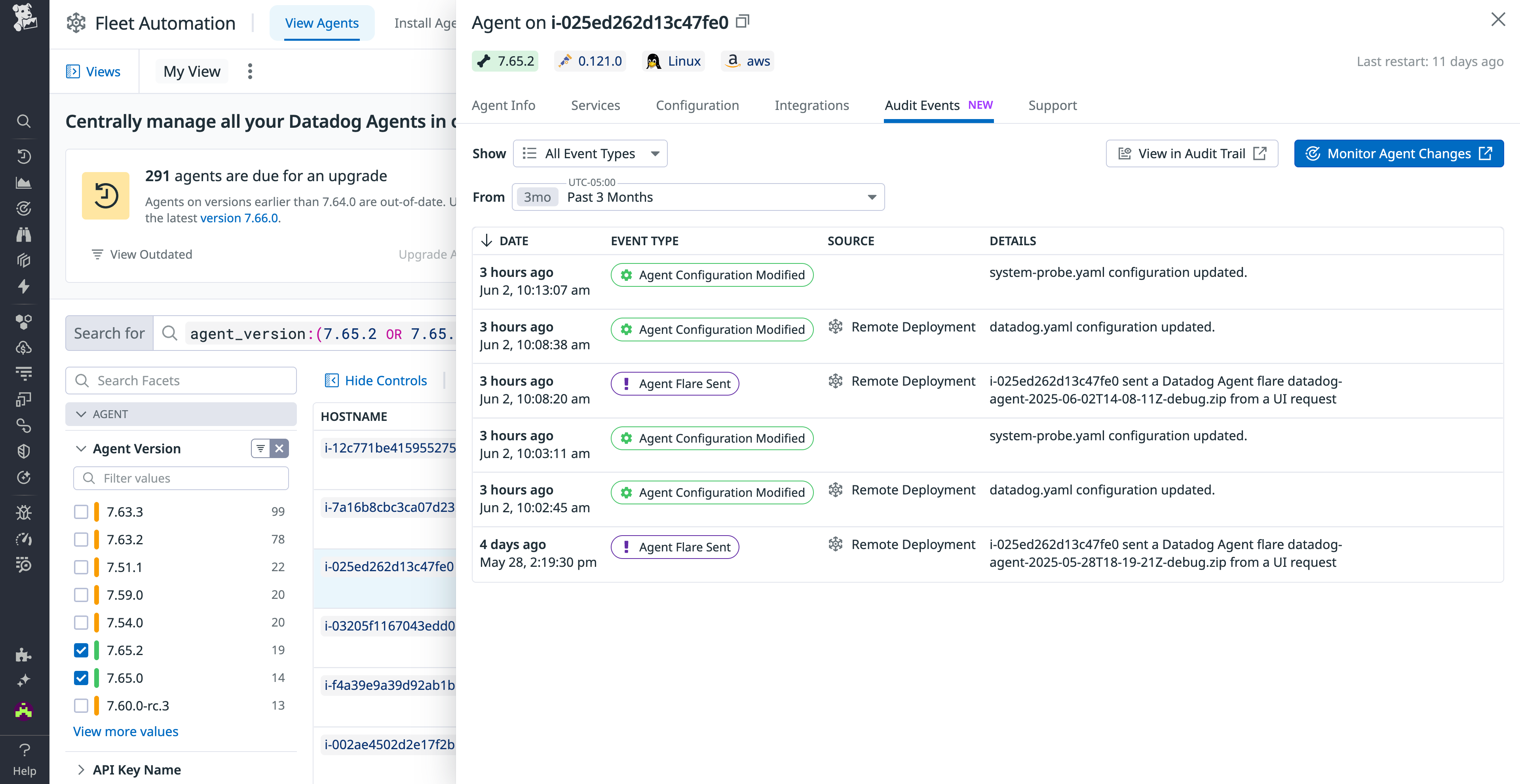 View Audit Trail events from your Datadog Agent instances in Fleet Automation