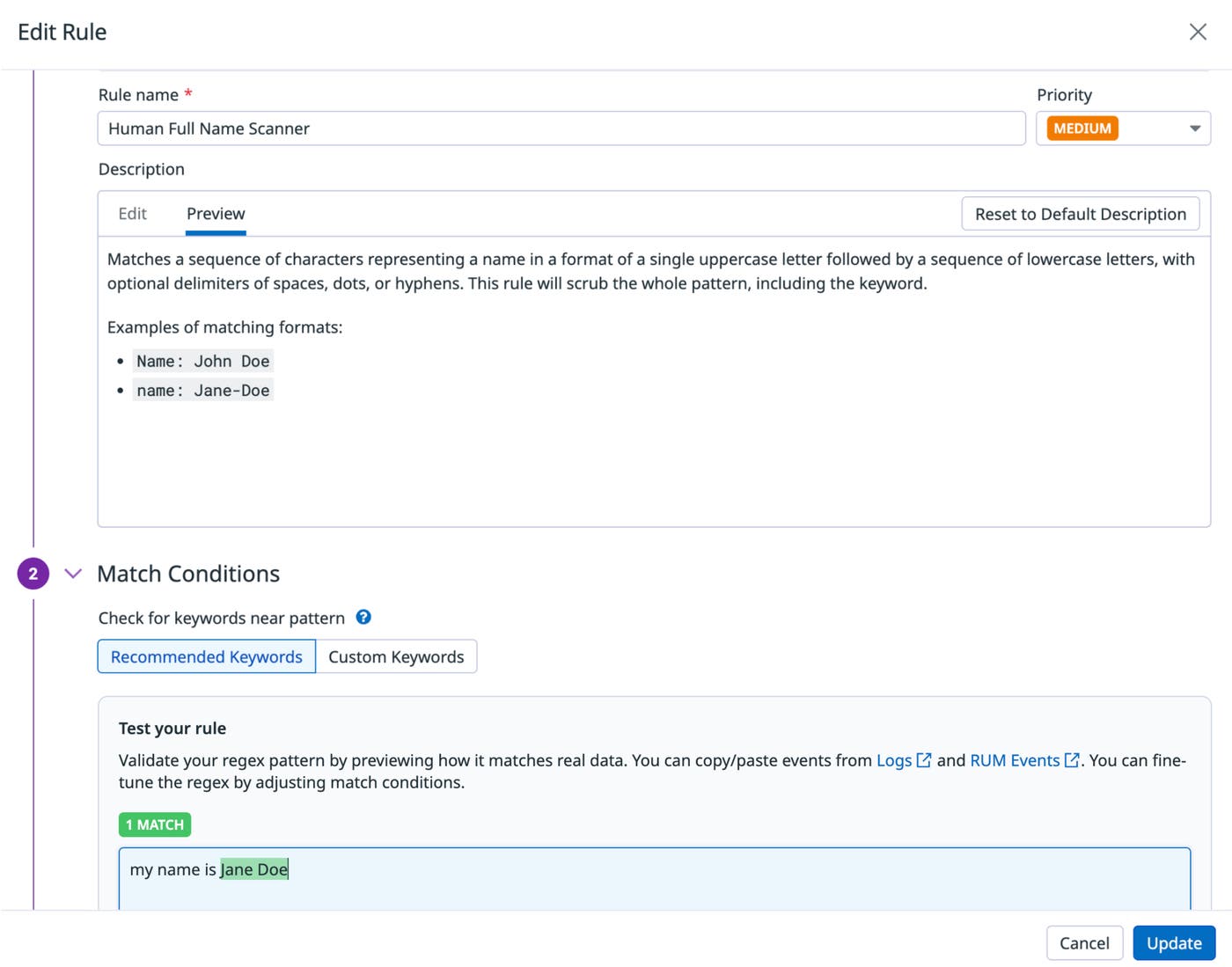 SDS rule that detects human names in logs. SDS rule that detects human names in logs.