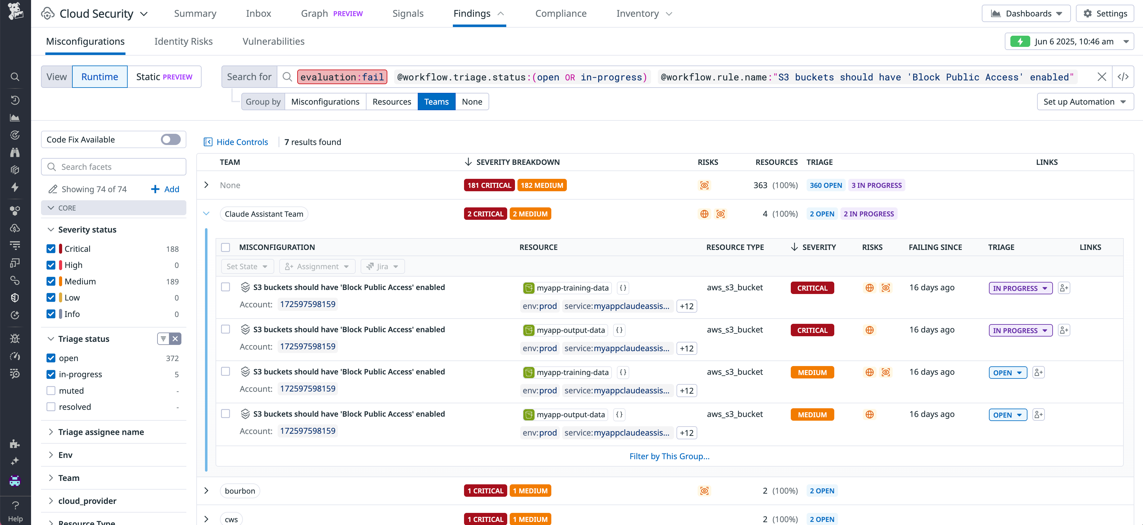 Updated Misconfigurations explorer in Datadog Cloud Security
