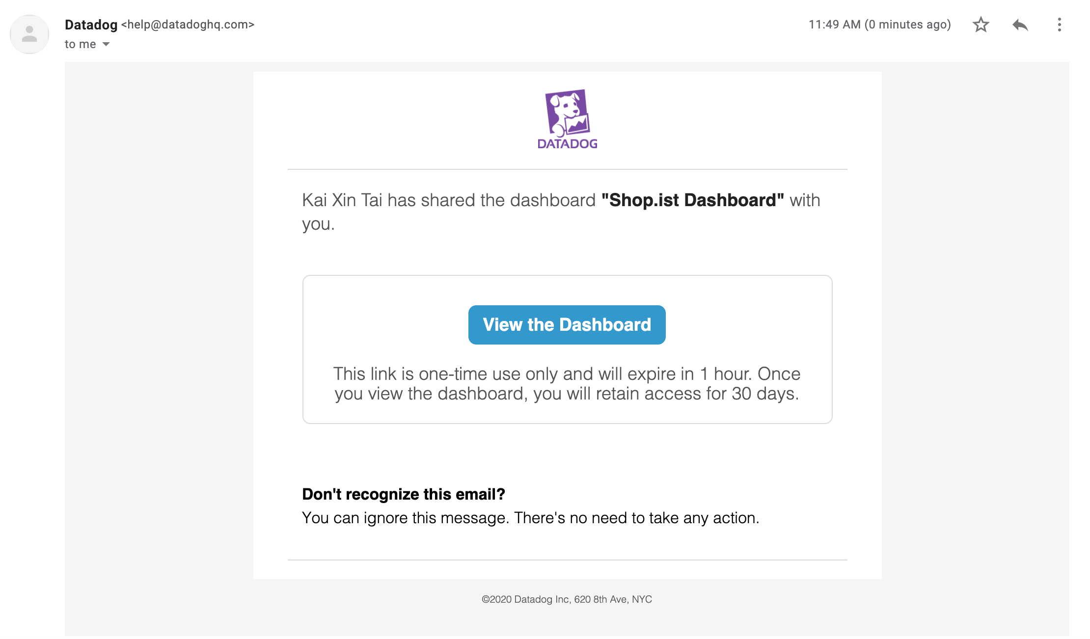 Invited individuals will receive an email containing a one-time link to the dashboard.