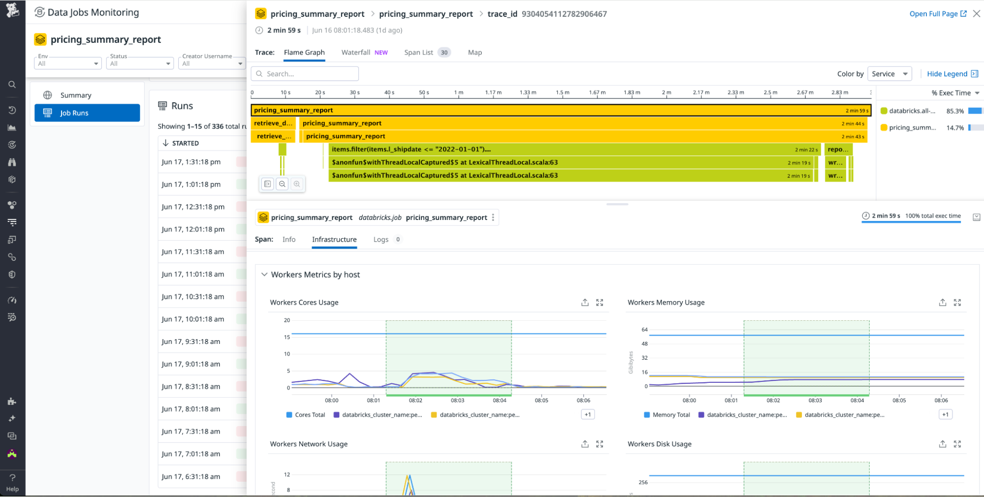 Infrastructure tab in DJM job details page