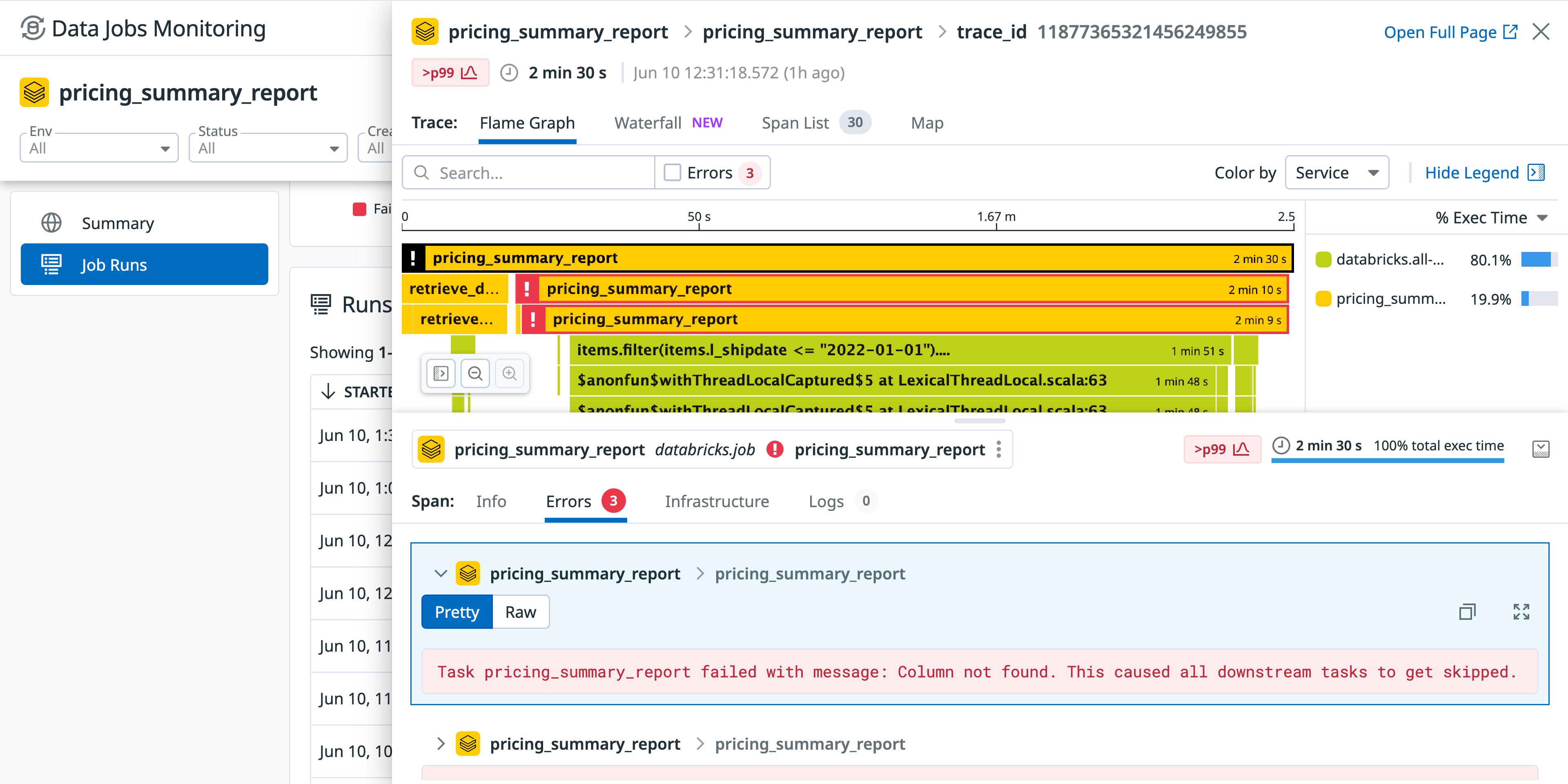 Pivot from DJM to a trace of a job's execution.