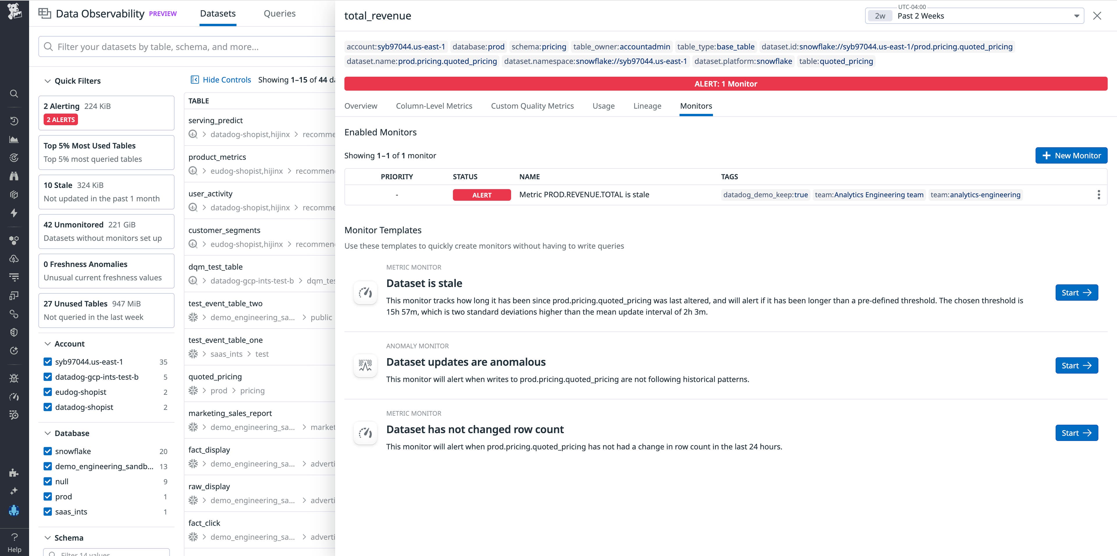 Anomaly detection alerts you to freshness issues in your data. Anomaly detection alerts you to freshness issues in your data.