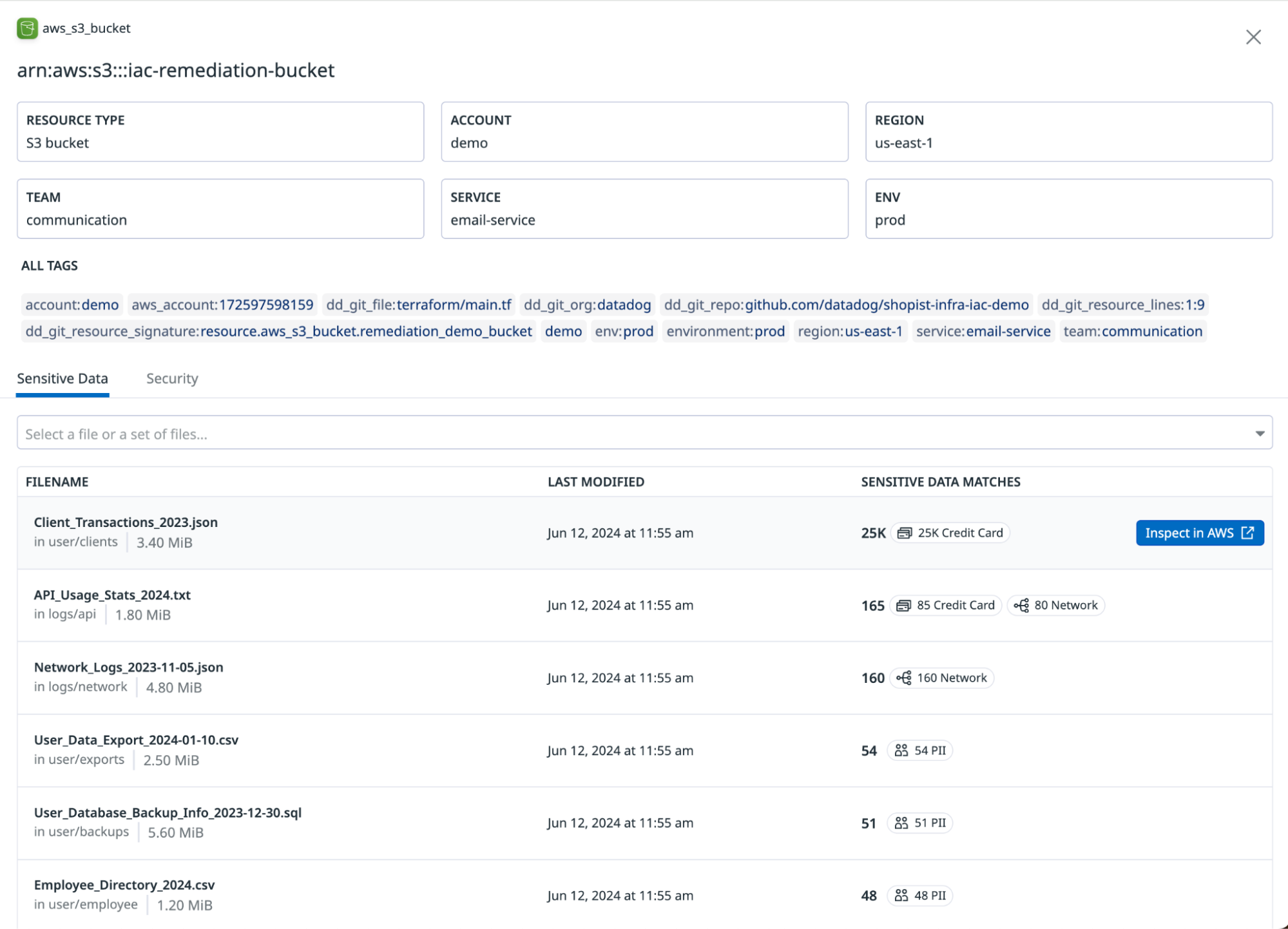 Detail side panel in Data Security