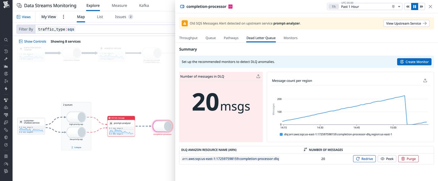 Monitor the number of messages in your DLQs from the DSM side panel Monitor the number of messages in your DLQs from the DSM side panel