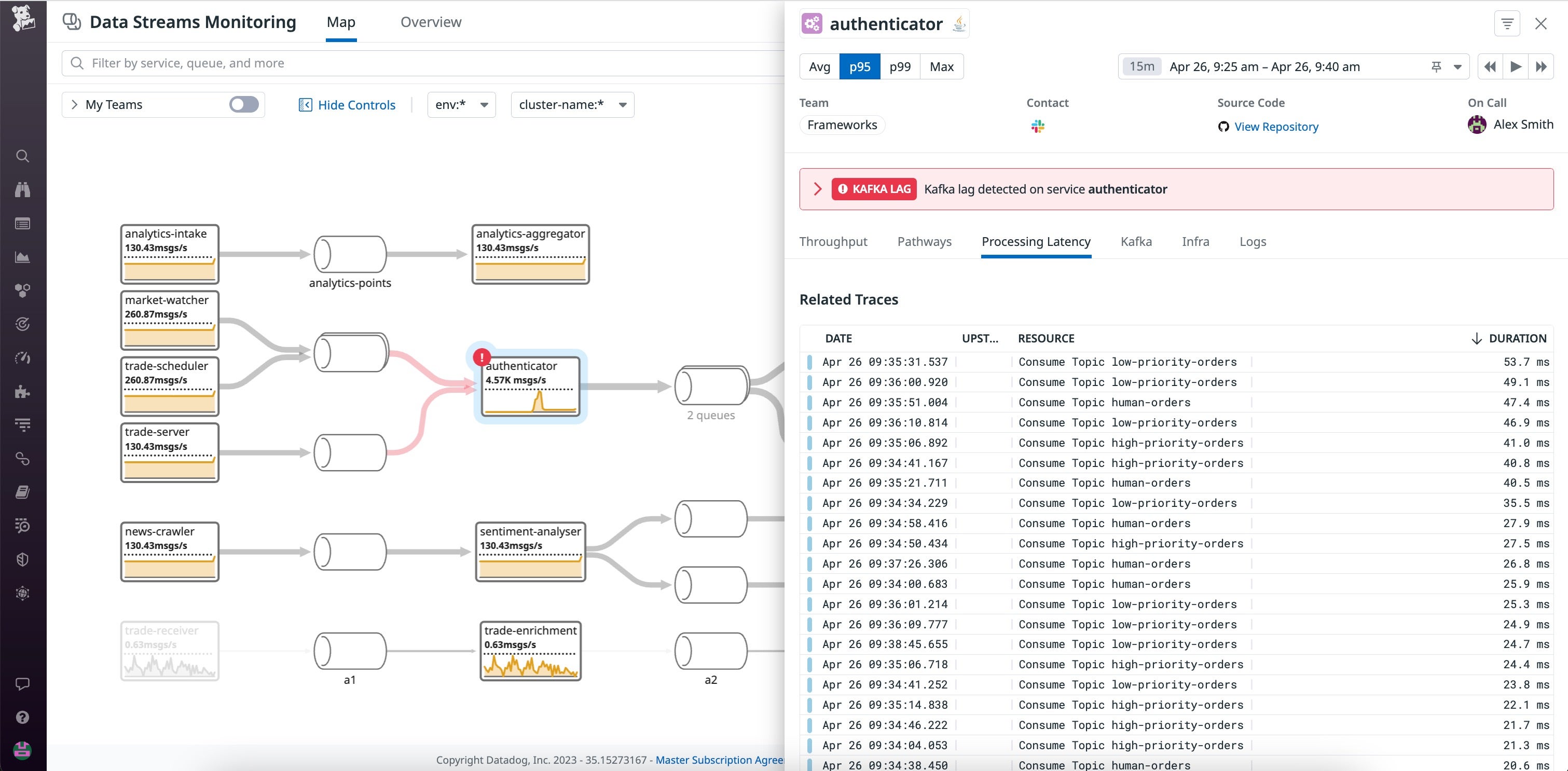 The Processing Latency tab helps you find problematic traces