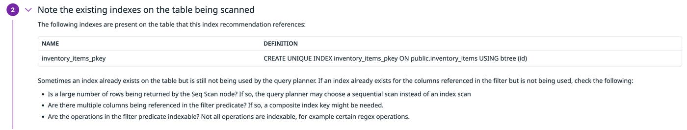 It's essential to review existing indexes before applying index recommendations. It's essential to review existing indexes before applying index recommendations.
