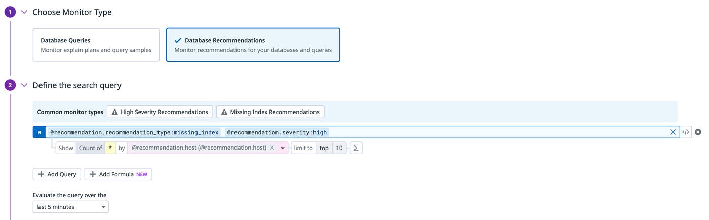 Creating monitors on DBM index recommendations can help you proactively respond to database performance issues. Creating monitors on DBM index recommendations can help you proactively respond to database performance issues.