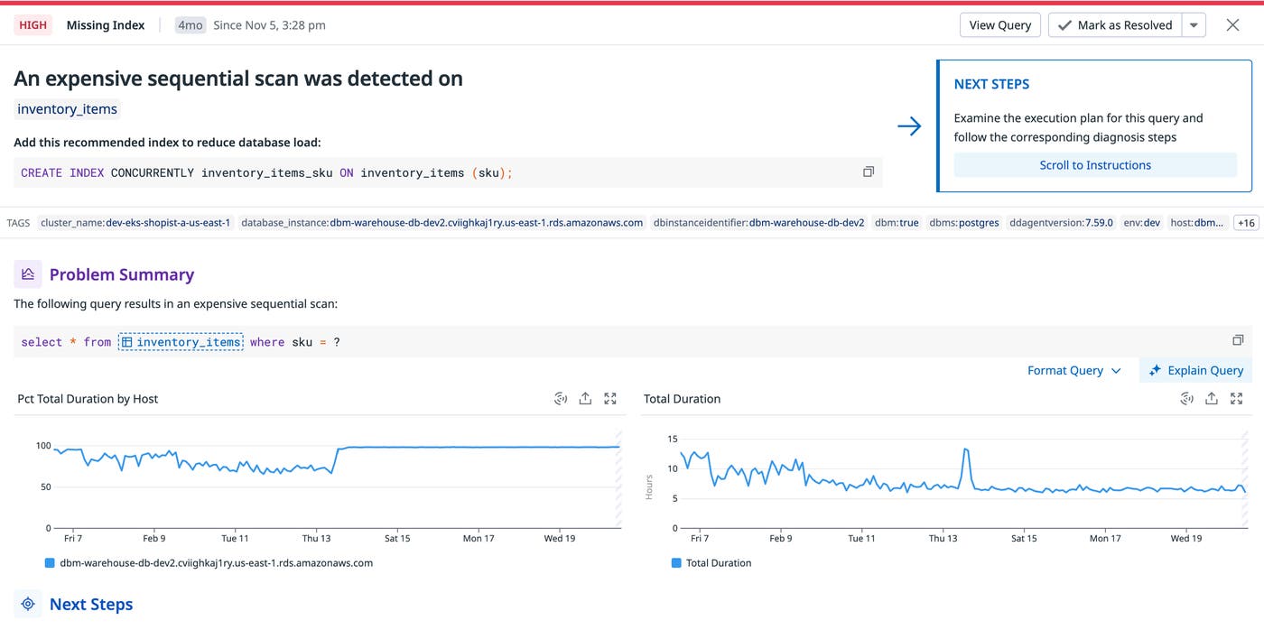 DBM index recommendations are presented along with relevant contextual data and step-by-step guides. DBM index recommendations are presented along with relevant contextual data and step-by-step guides.